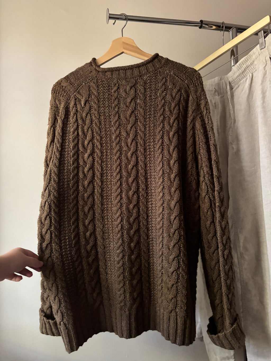 1990s Brown Ralph Lauren Rolled Neck Cable knit Sweater