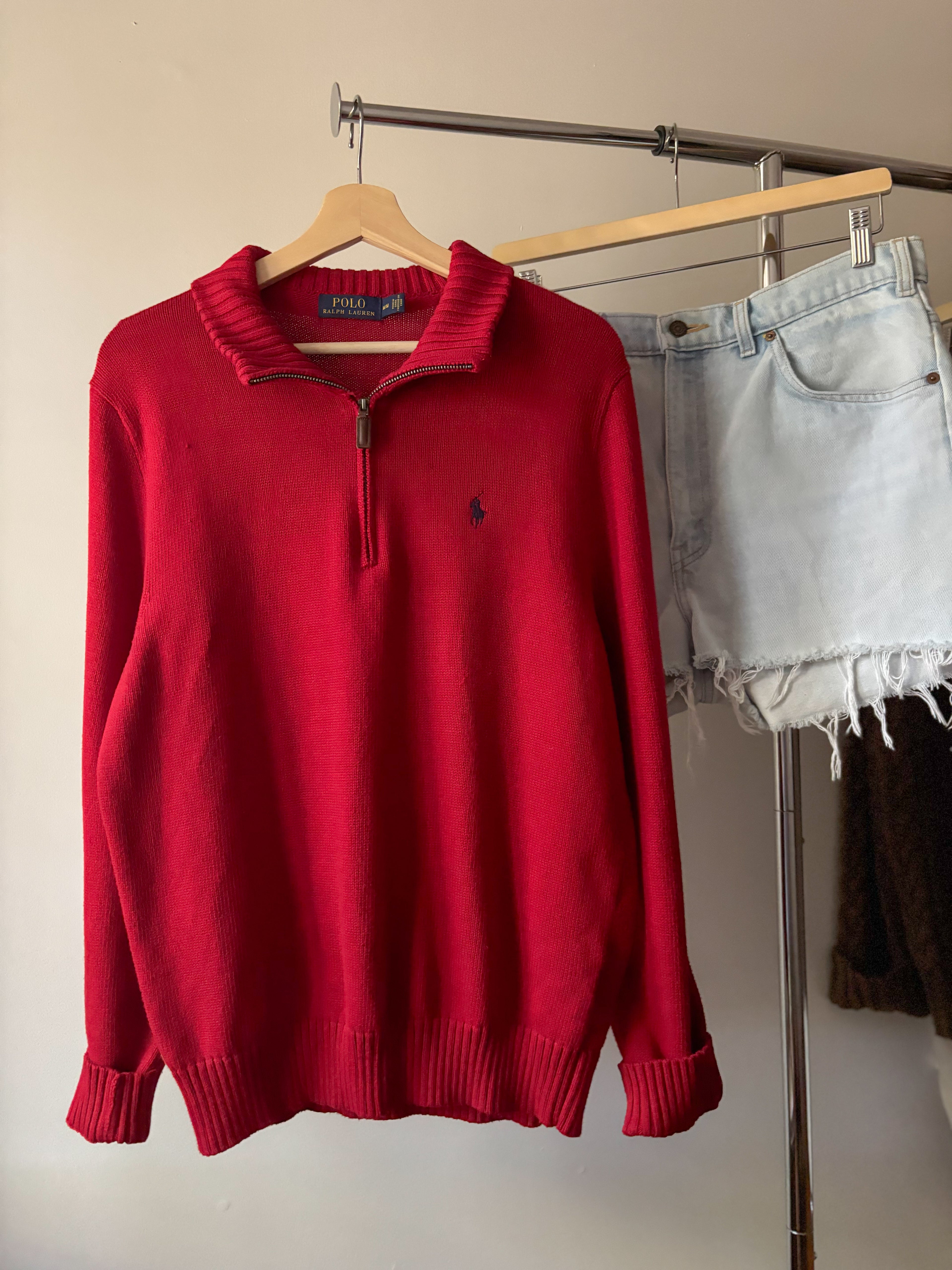 Y2K Red Ralph Lauren Quarter Zip Sweater