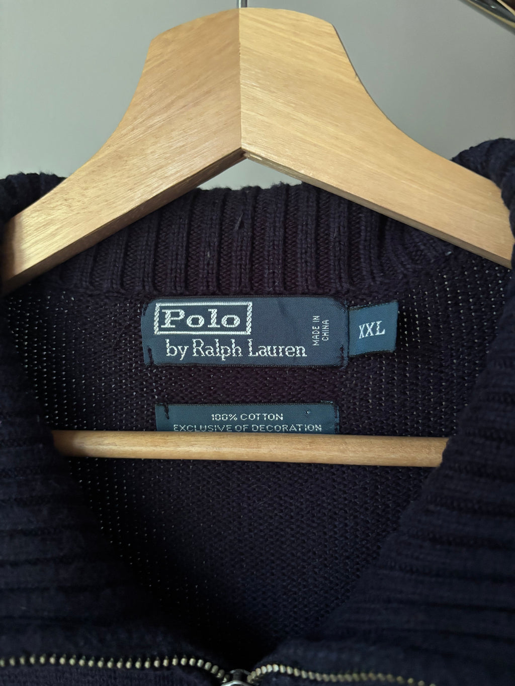 1990s Soft Navy Blue Ralph Lauren Quarter Zip Sweater