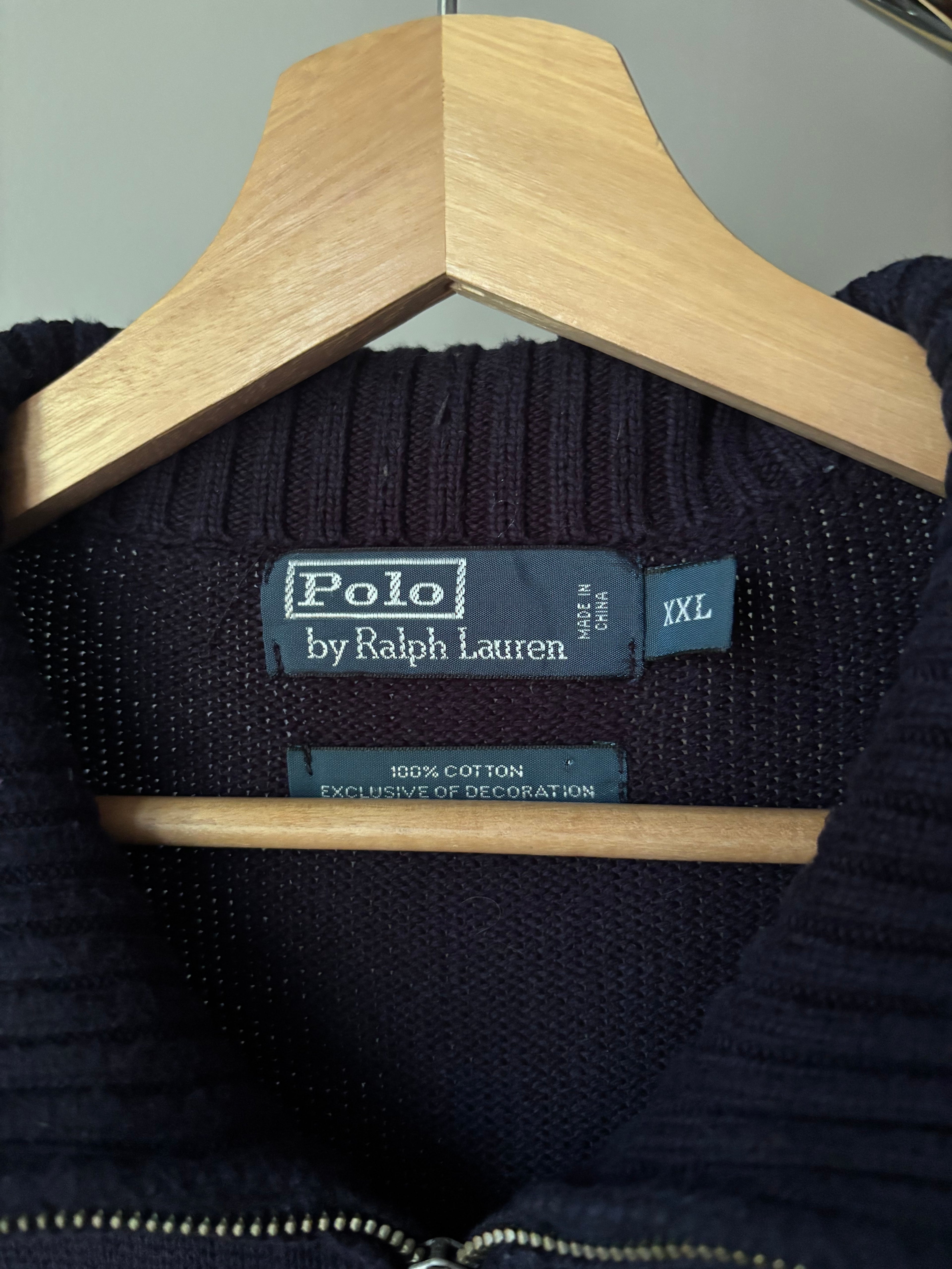 1990s Soft Navy Blue Ralph Lauren Quarter Zip Sweater