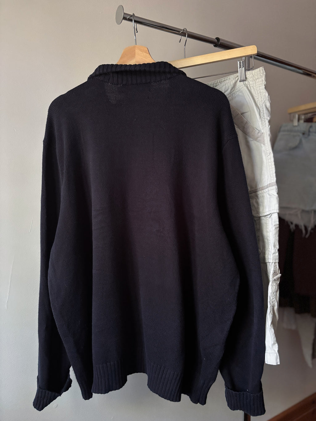 1990s Soft Navy Blue Ralph Lauren Quarter Zip Sweater