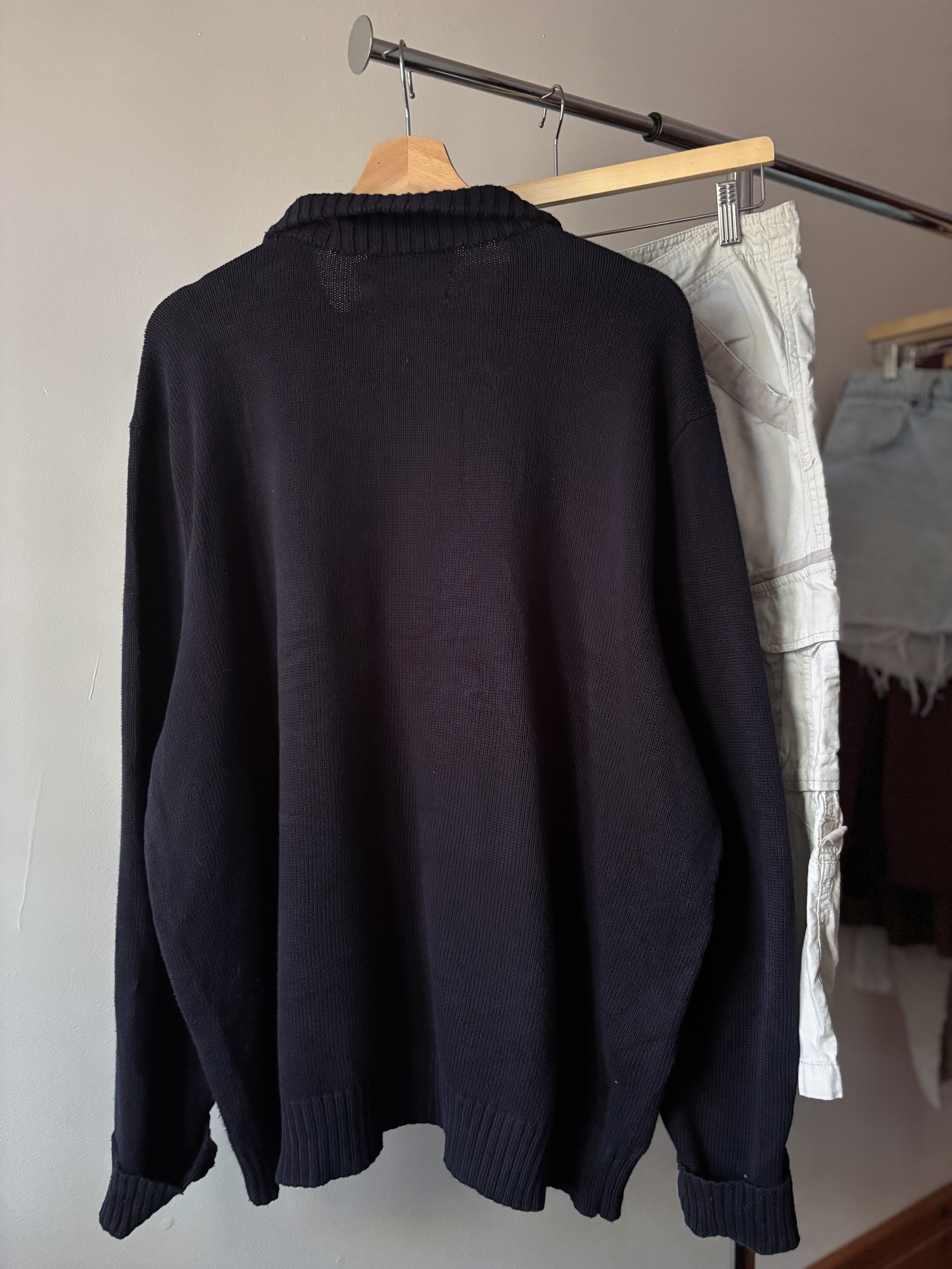 1990s Soft Navy Blue Ralph Lauren Quarter Zip Sweater