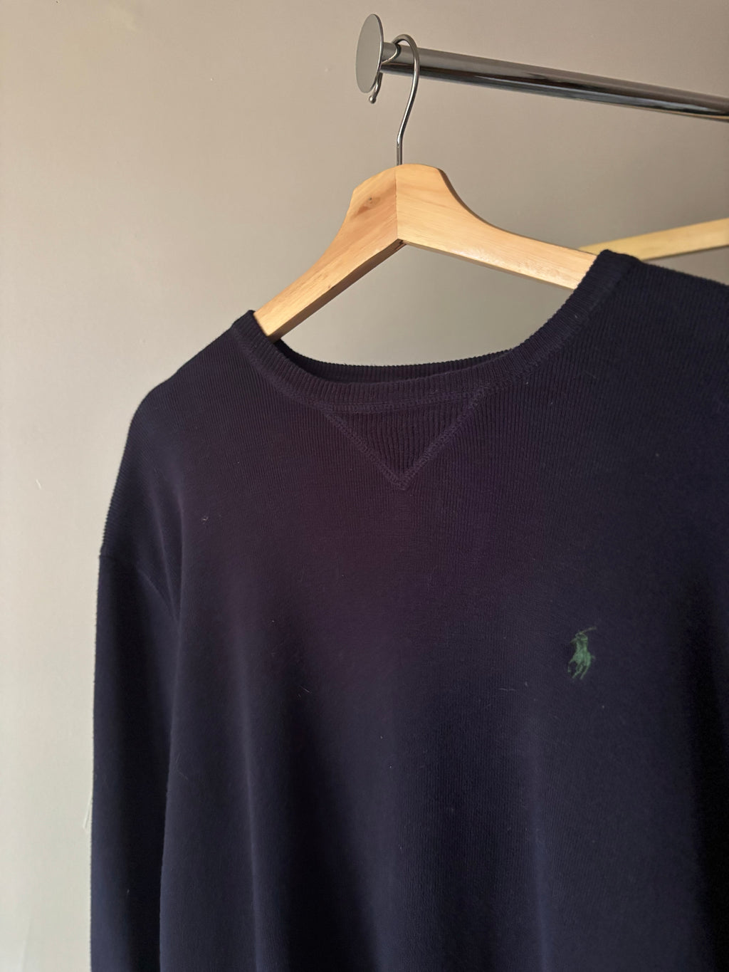 1990s Ralph Lauren Navy Blue Soft Cotton Crewneck Knit