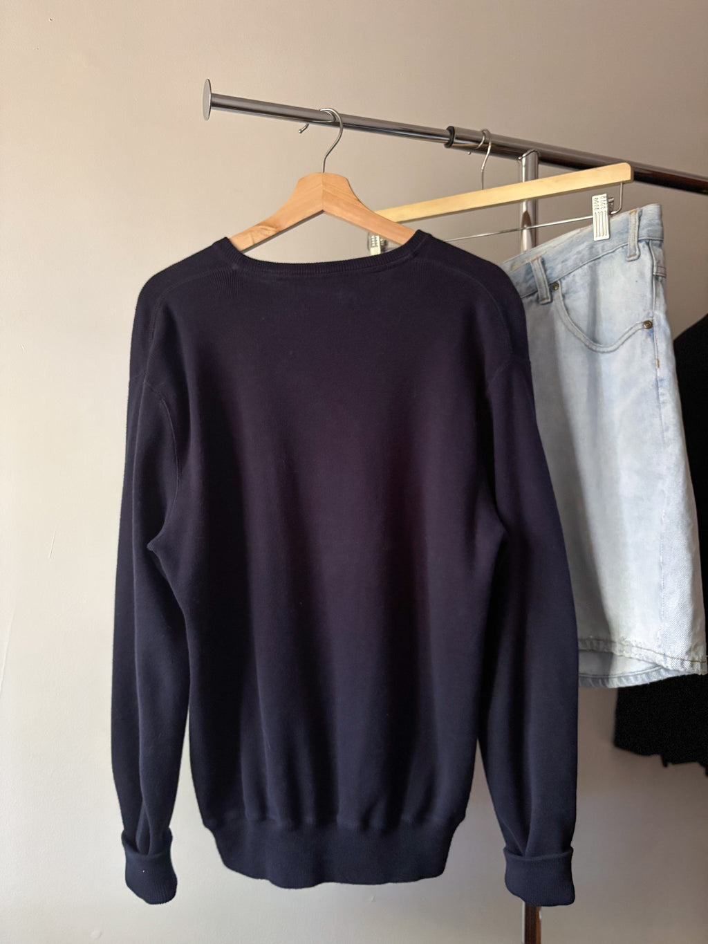 1990s Ralph Lauren Navy Blue Soft Cotton Crewneck Knit