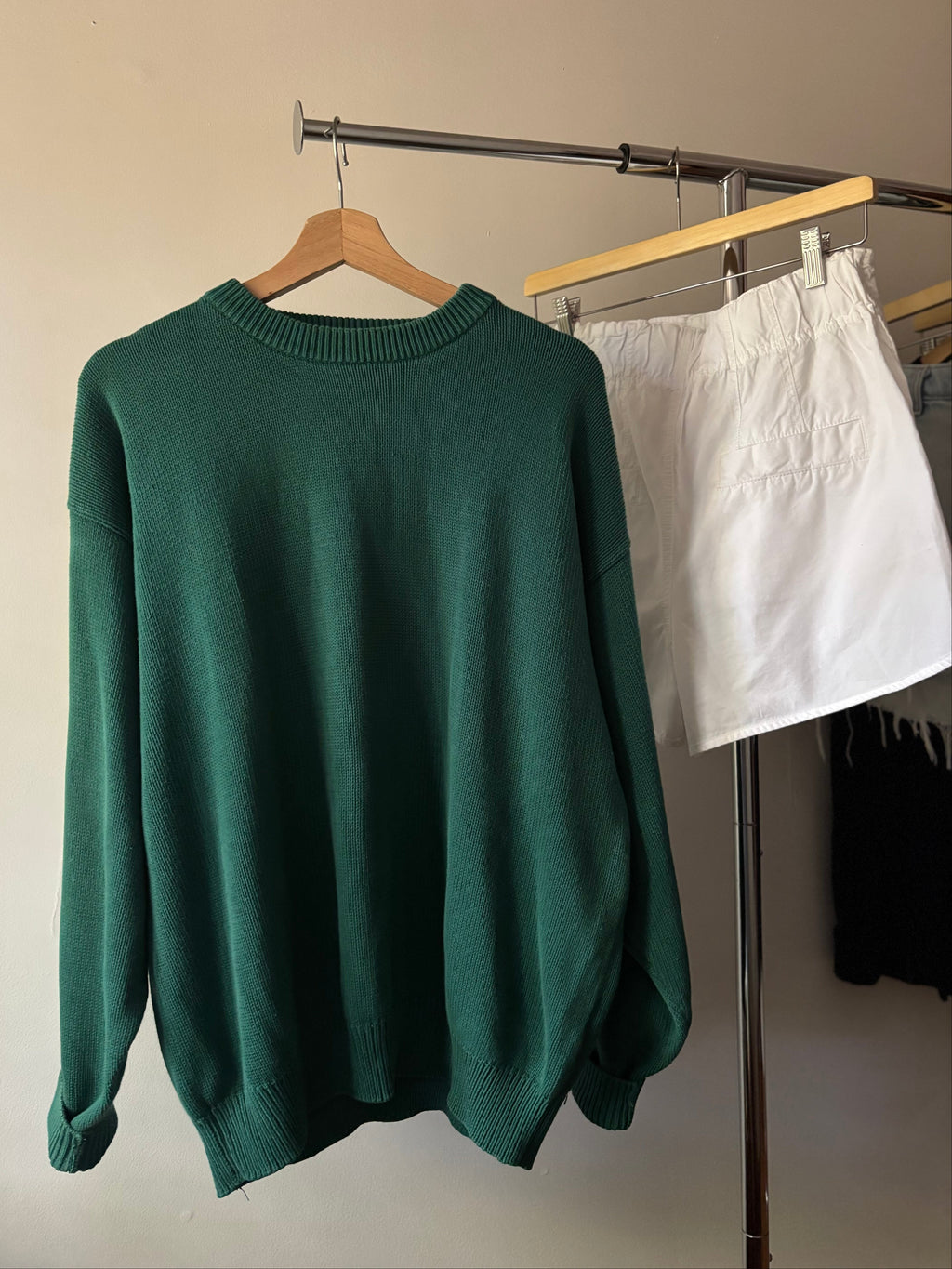 1990s Green Cotton Slouchy Crewneck Sweater