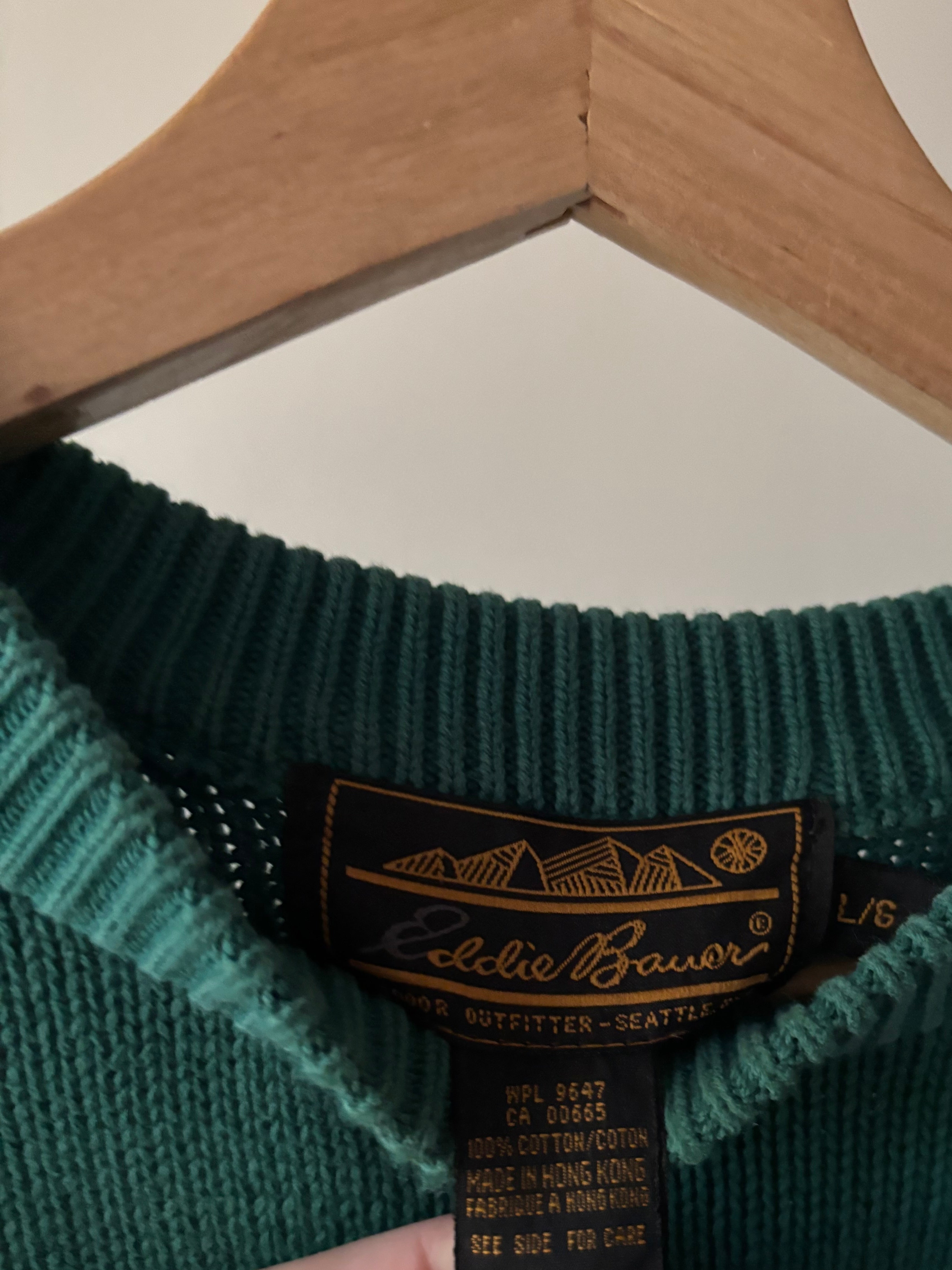 1990s Green Cotton Slouchy Crewneck Sweater