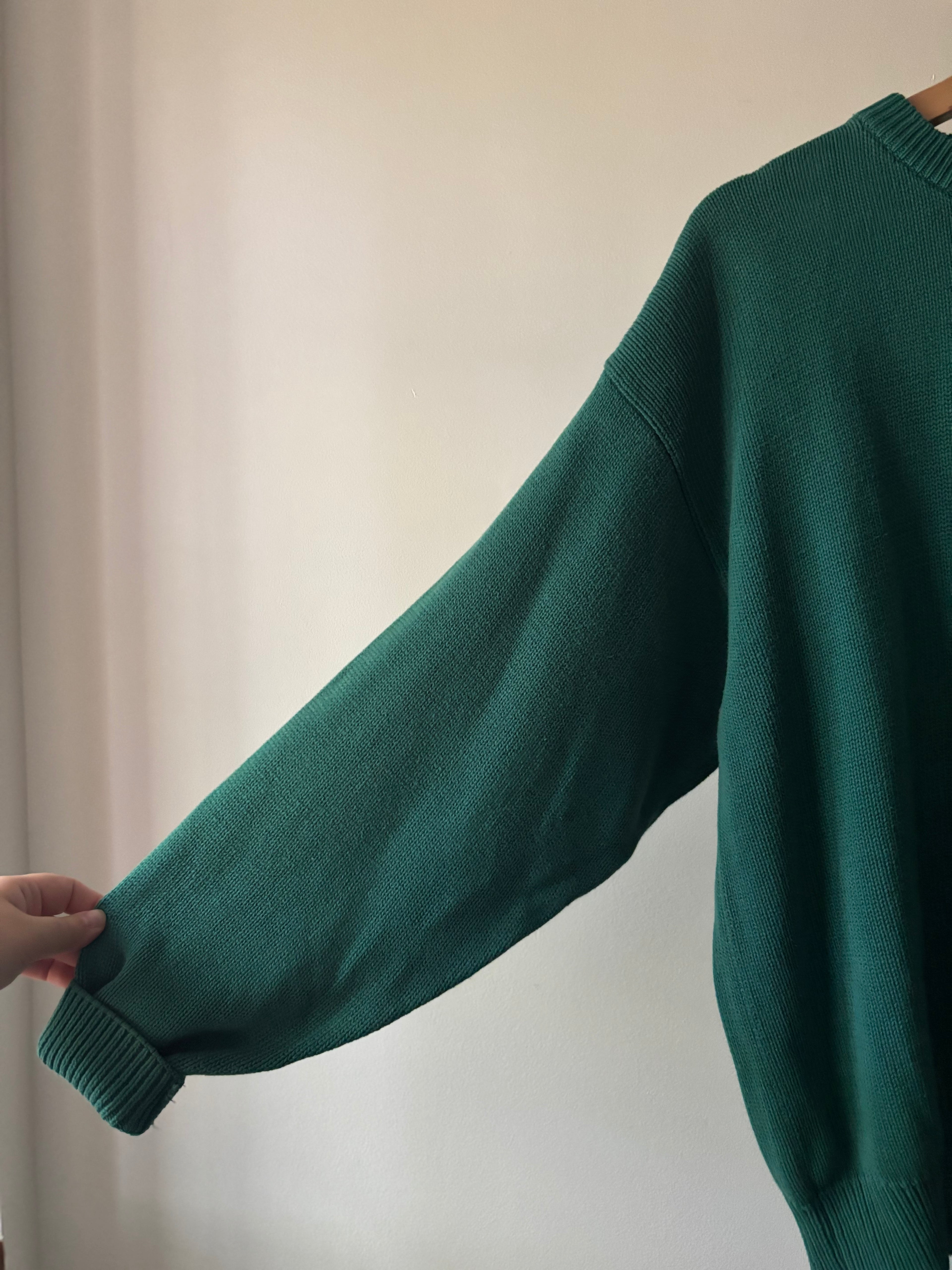 1990s Green Cotton Slouchy Crewneck Sweater