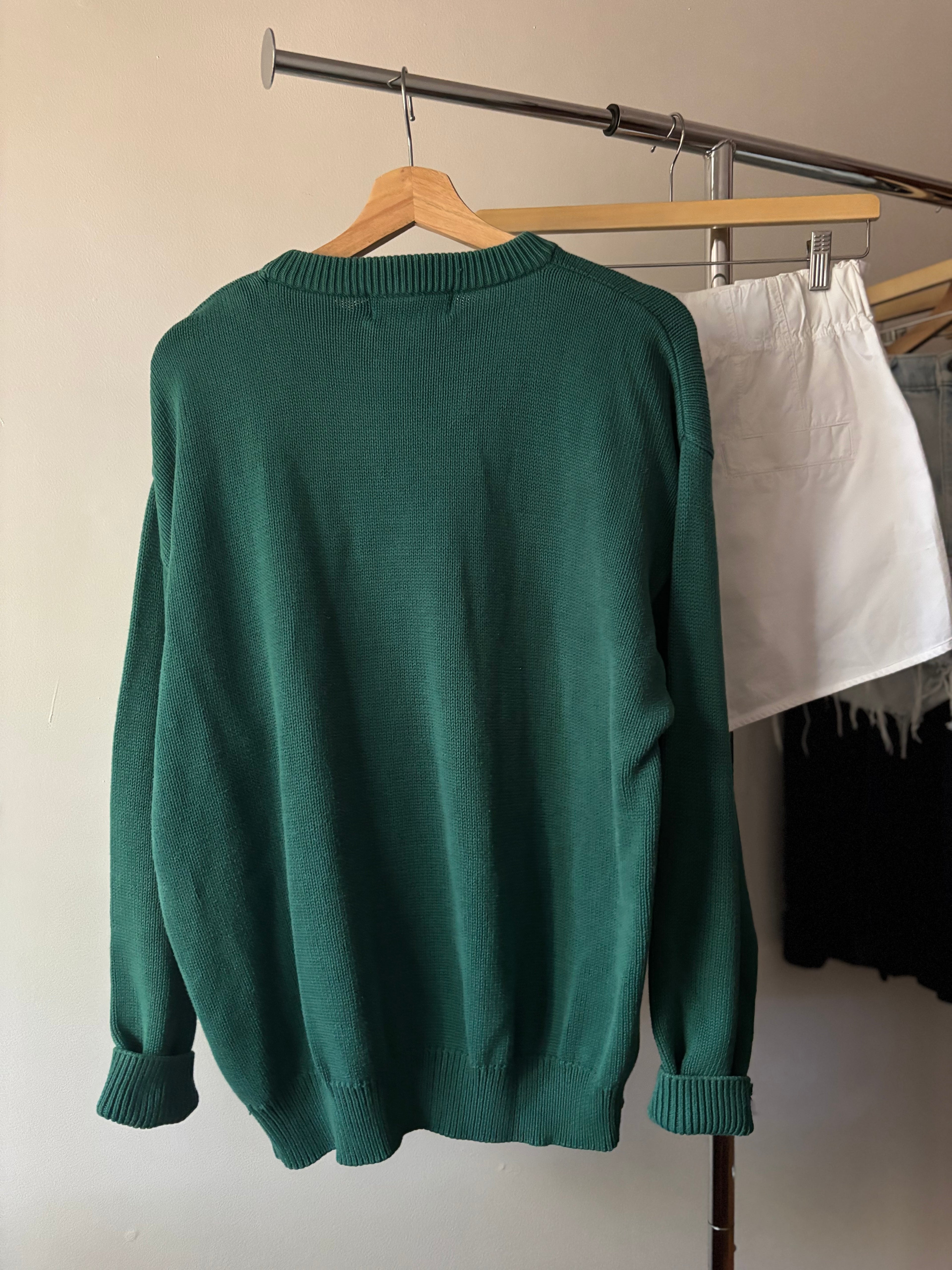 1990s Green Cotton Slouchy Crewneck Sweater