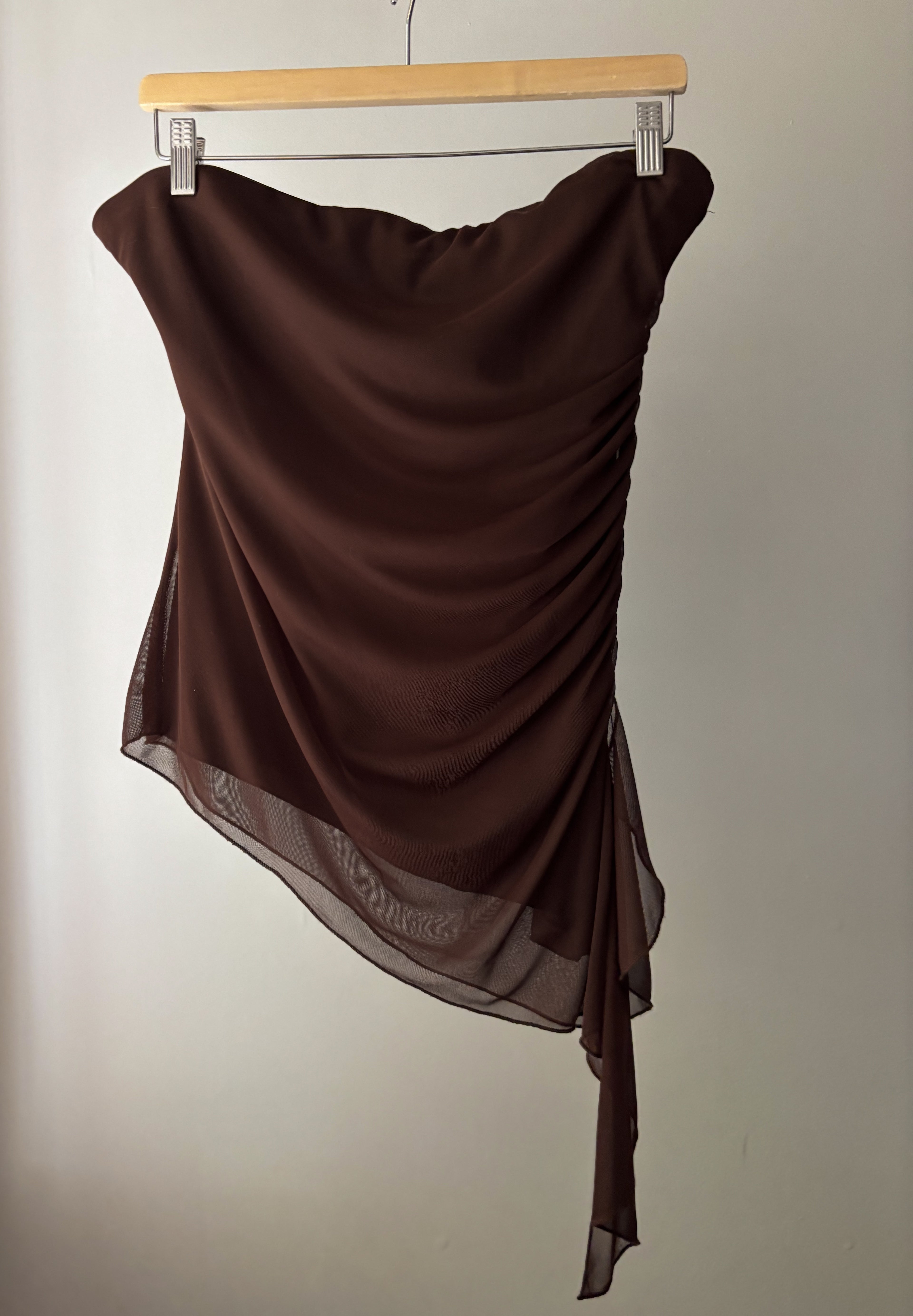 1990s Brown Asymmetrical Strapless Top