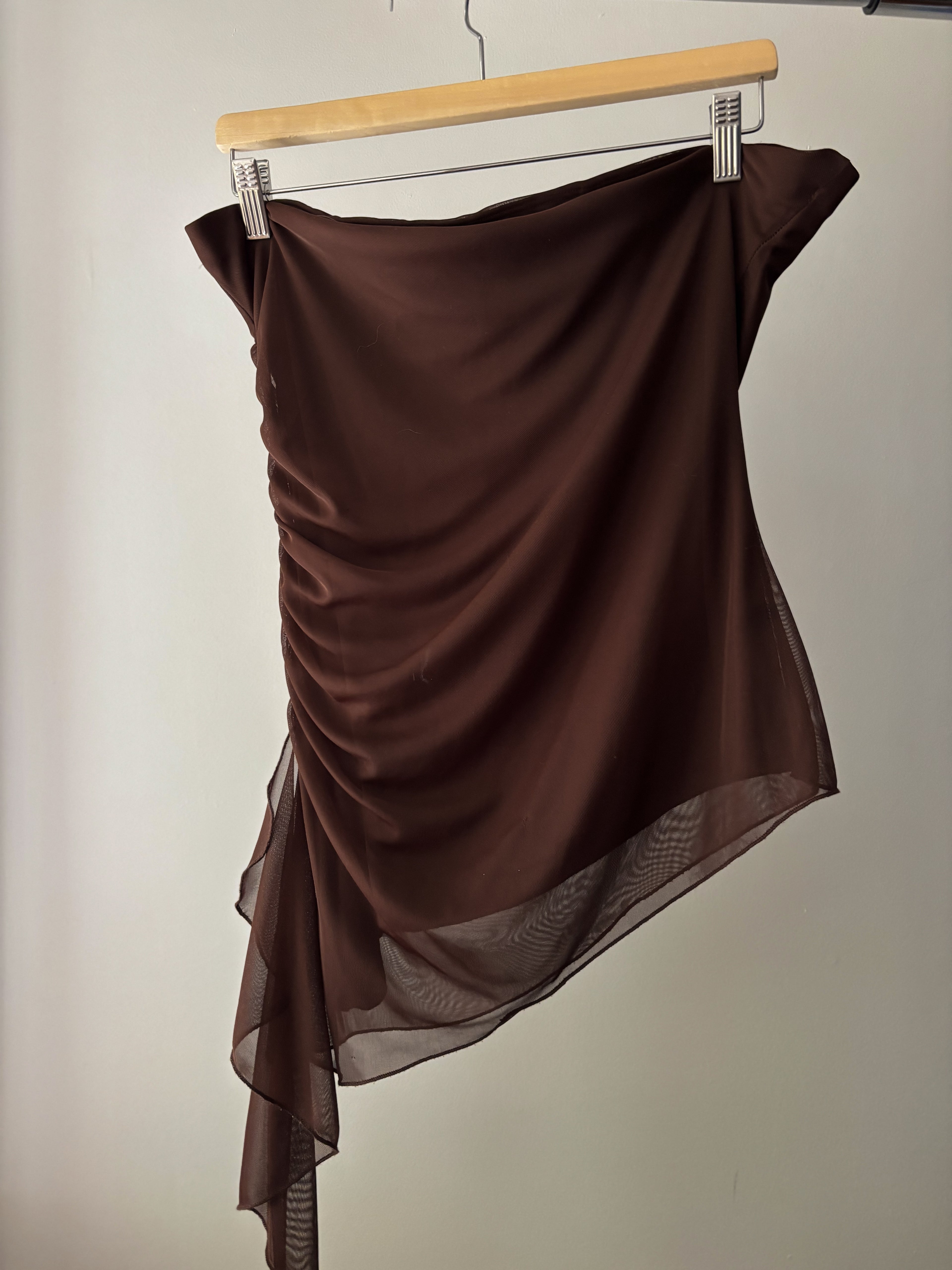 1990s Brown Asymmetrical Strapless Top