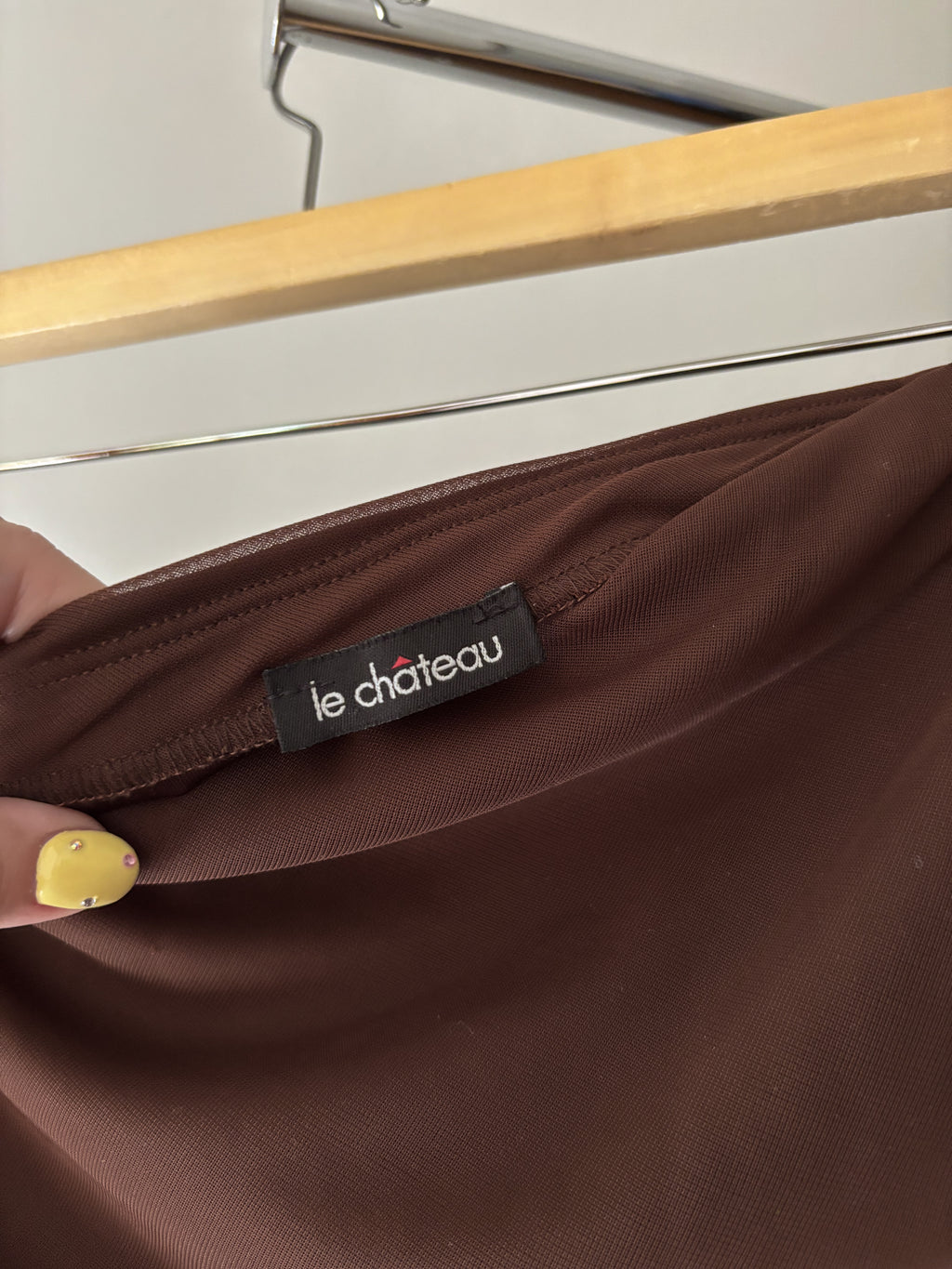 1990s Brown Asymmetrical Strapless Top