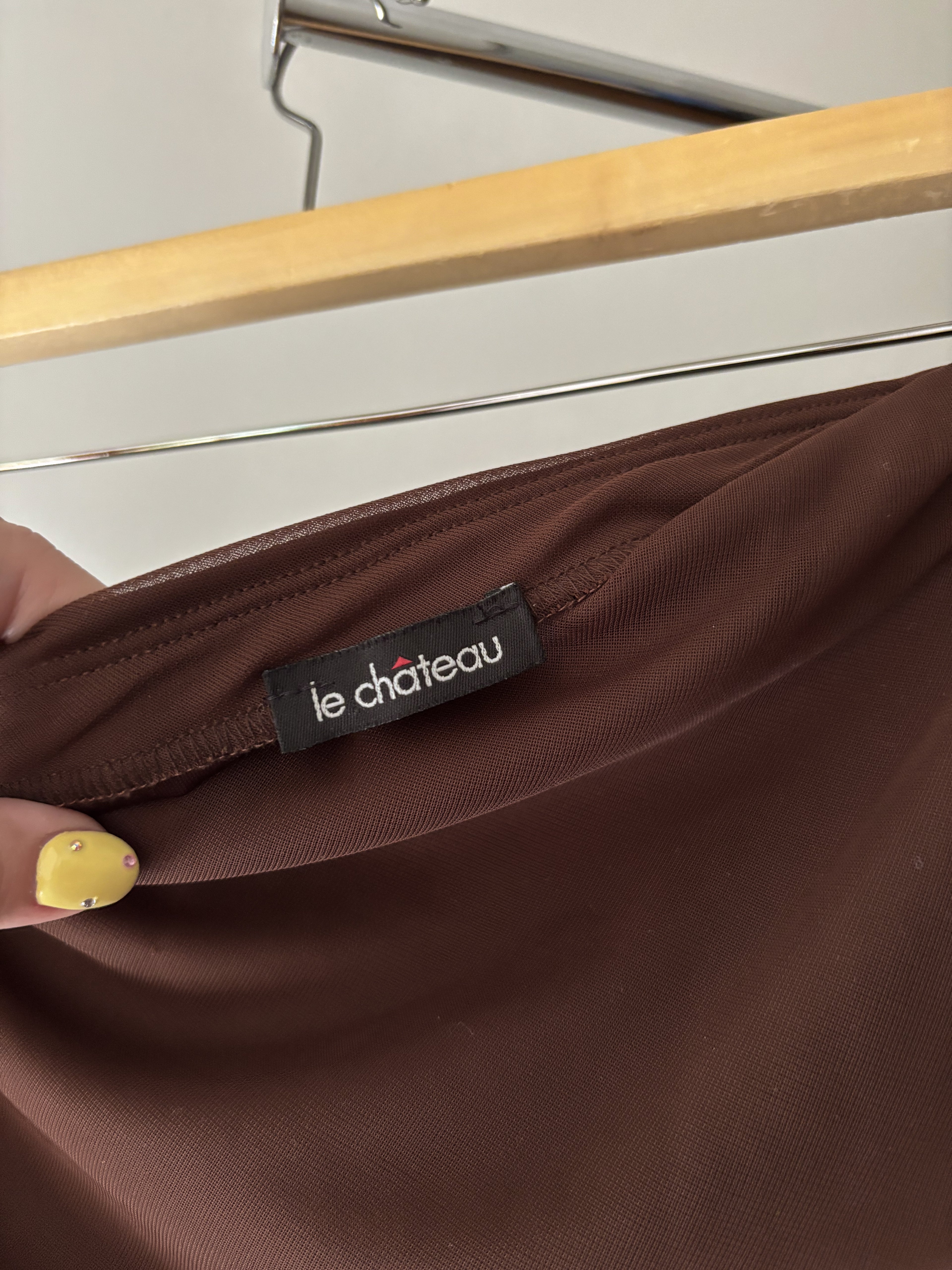1990s Brown Asymmetrical Strapless Top