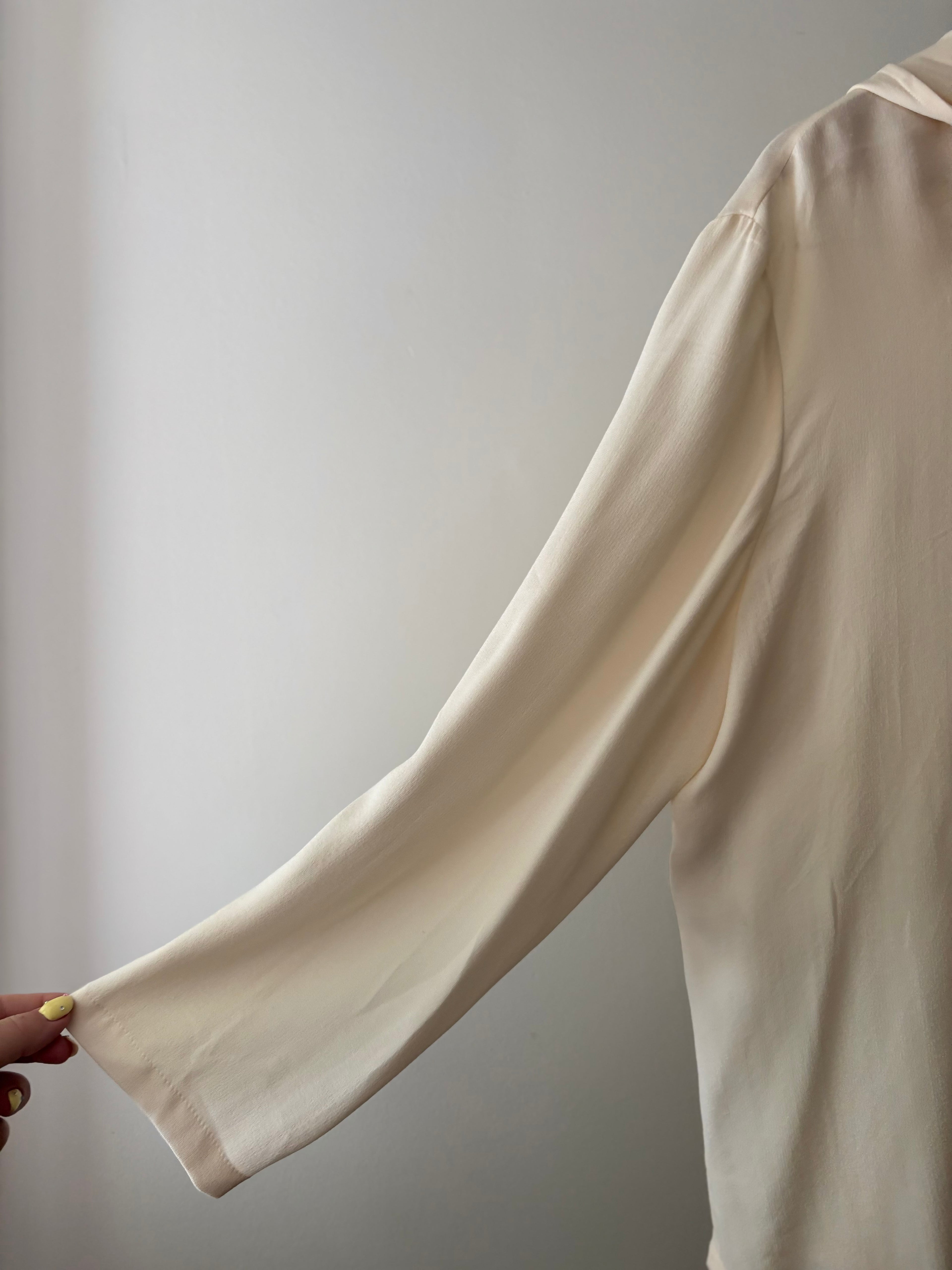 1990s Cream Silk Hooded Blouse