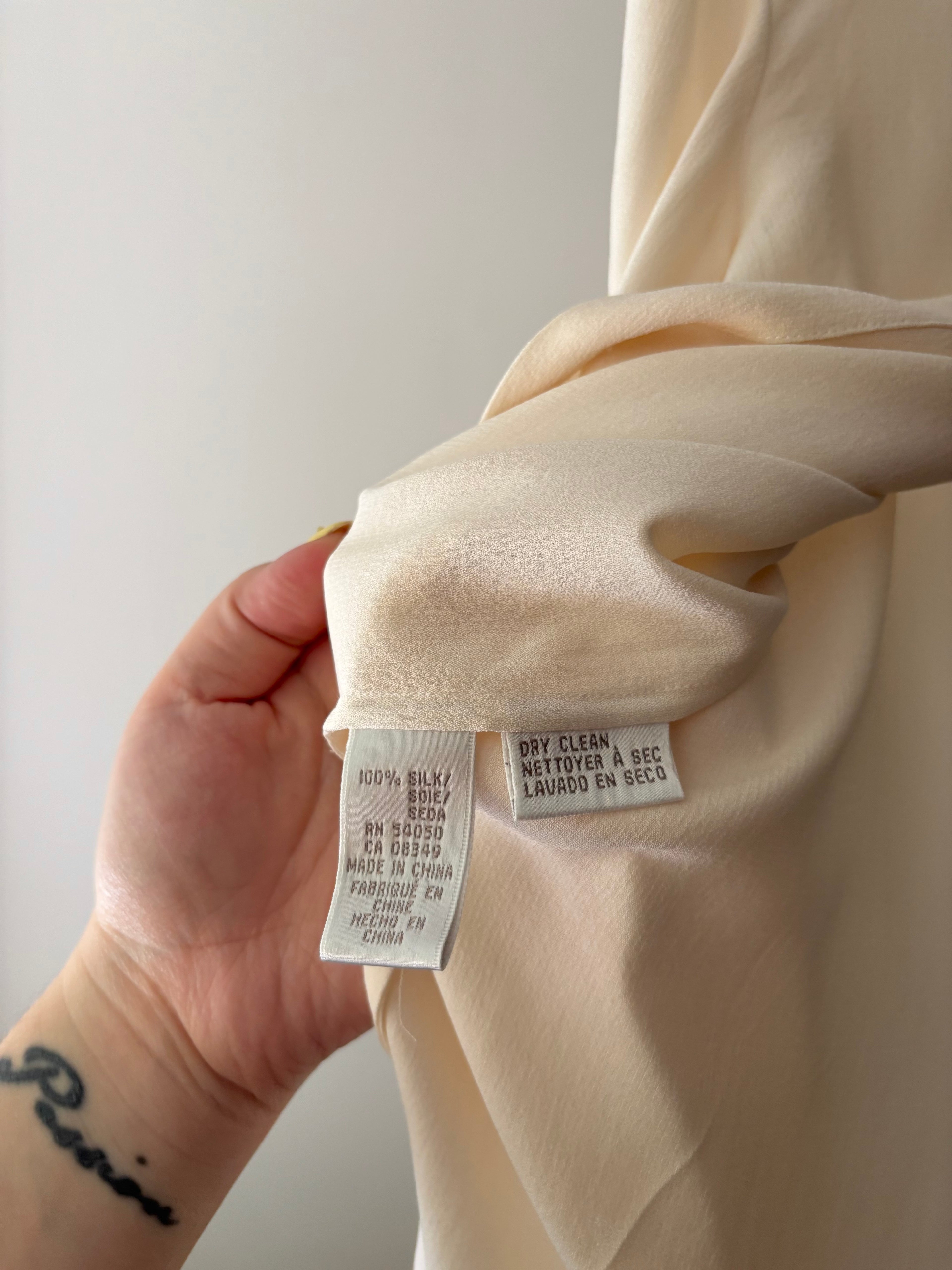 1990s Cream Silk Hooded Blouse