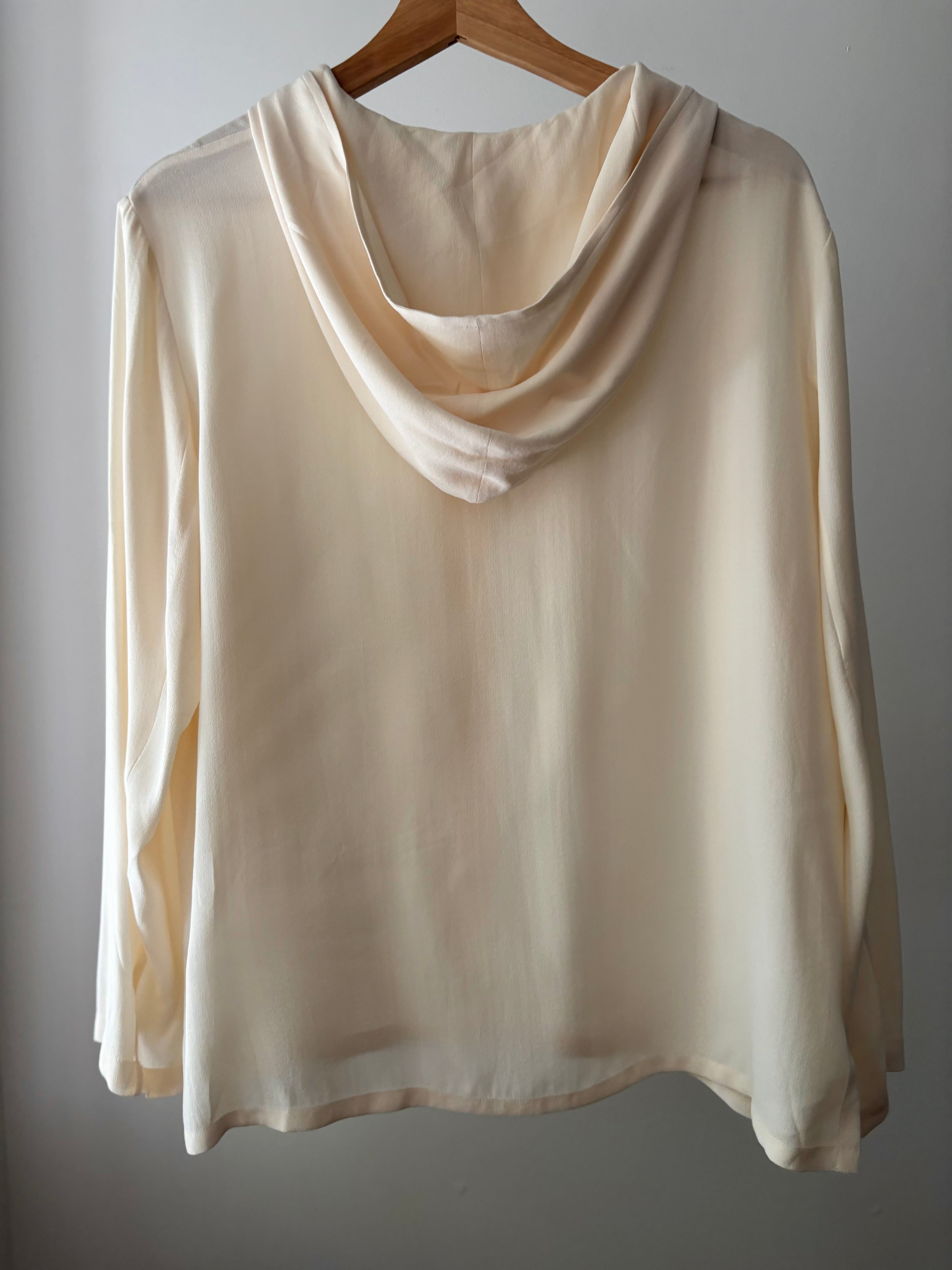 1990s Cream Silk Hooded Blouse