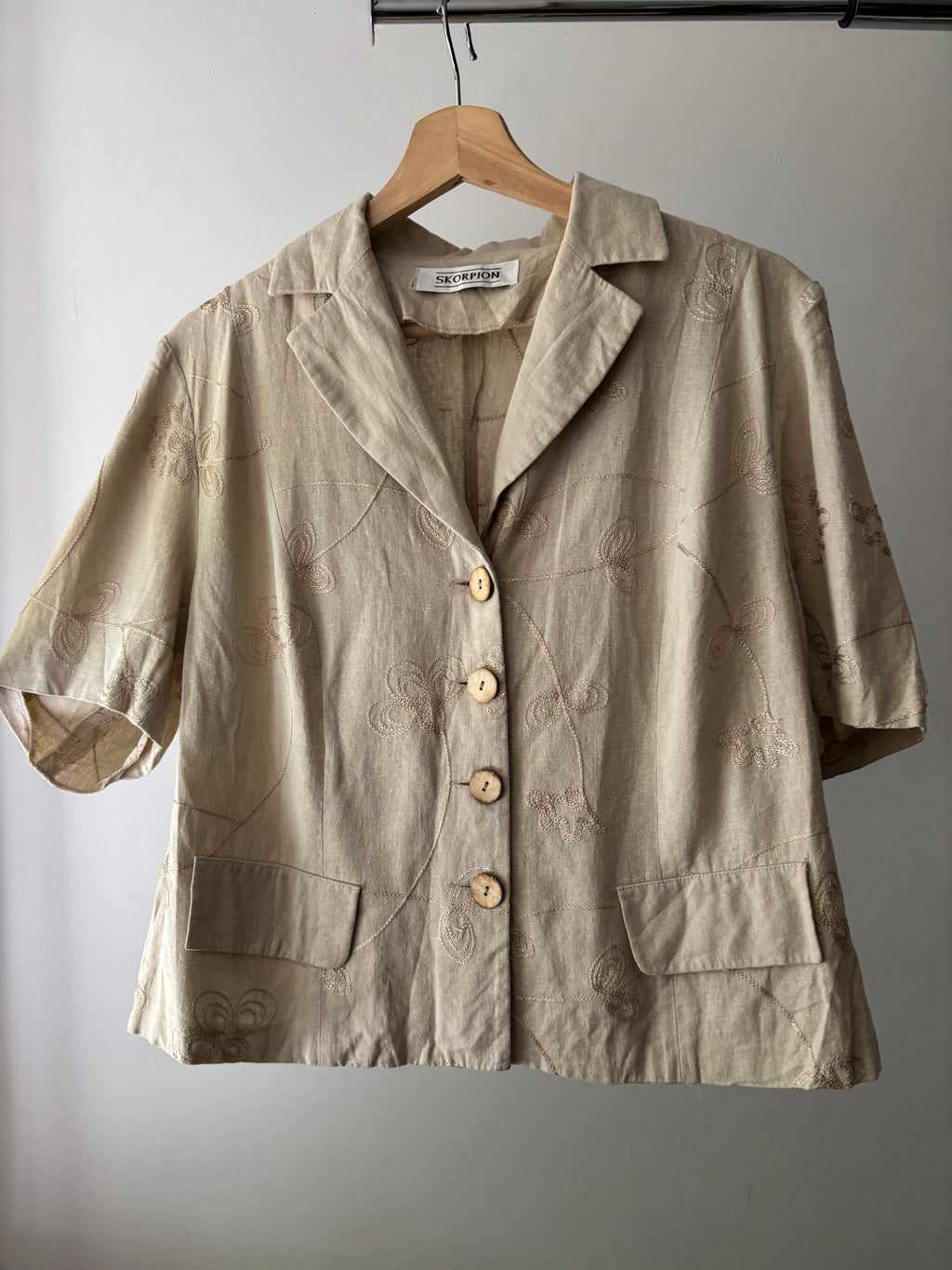 1990s Cropped Embroidered Linen Blouse