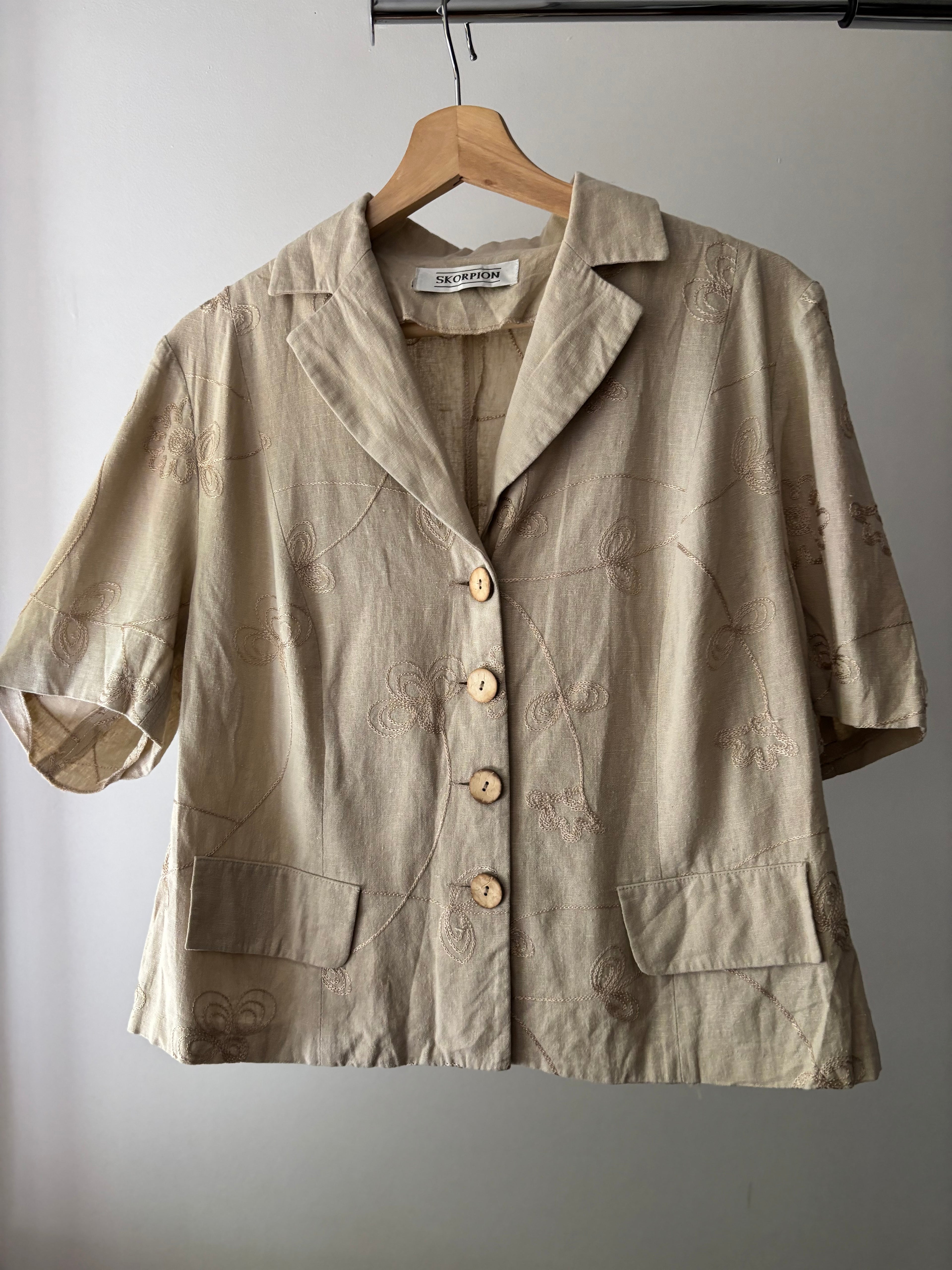 1990s Cropped Embroidered Linen Blouse