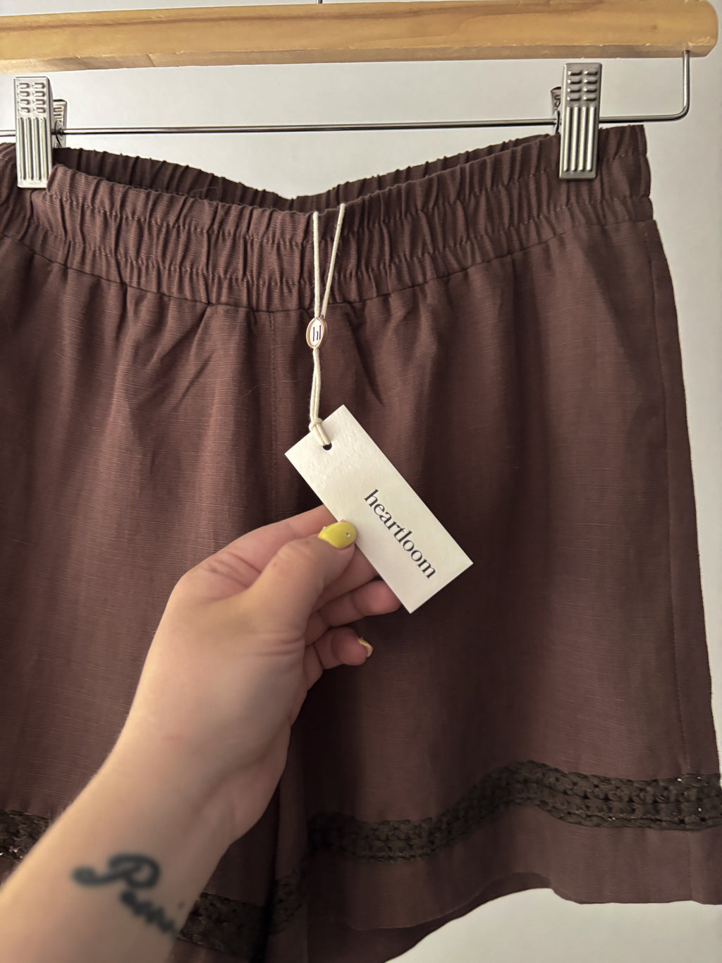 New Brown Linen Shorts with Crochet