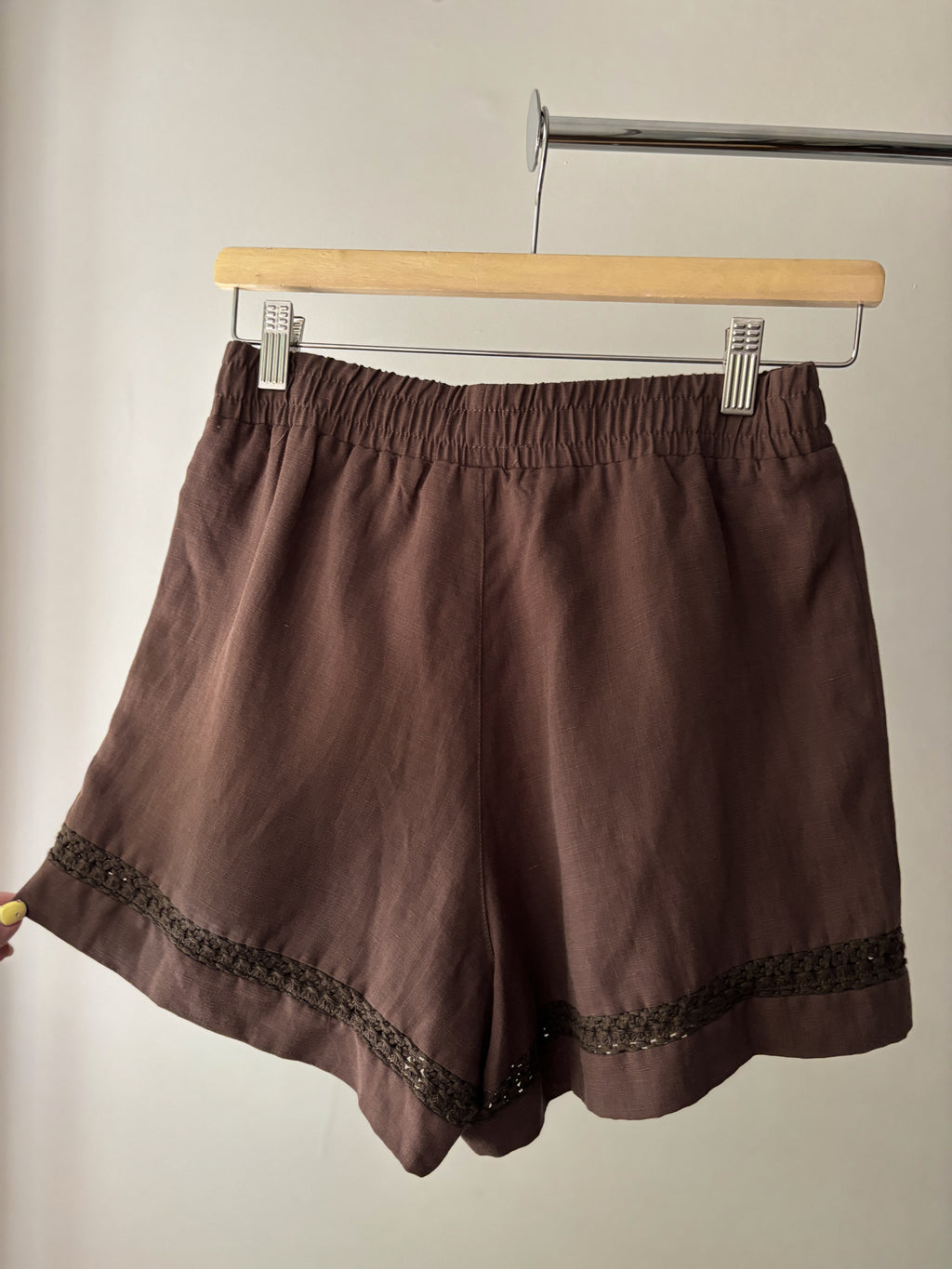 New Brown Linen Shorts with Crochet
