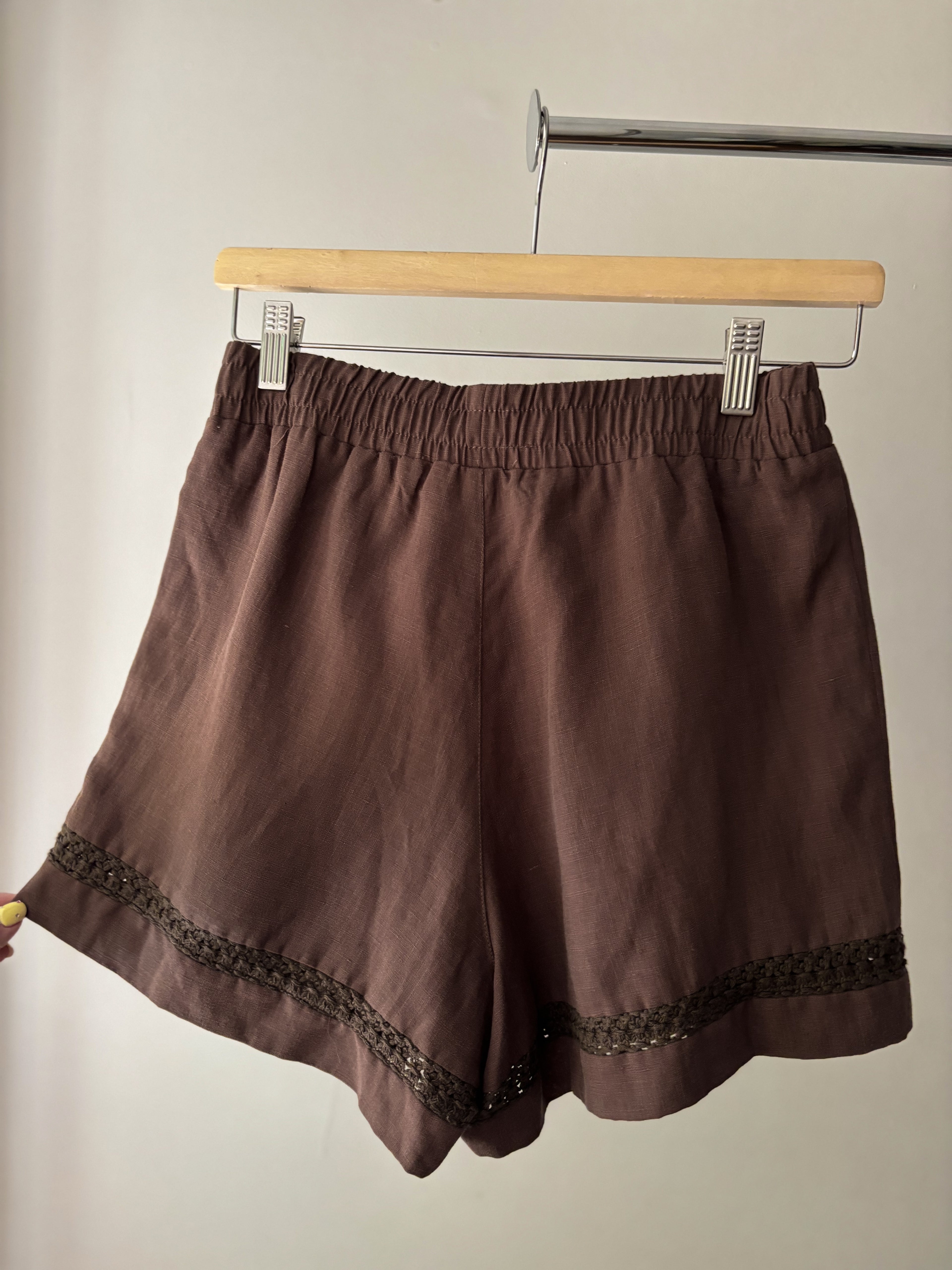 New Brown Linen Shorts with Crochet