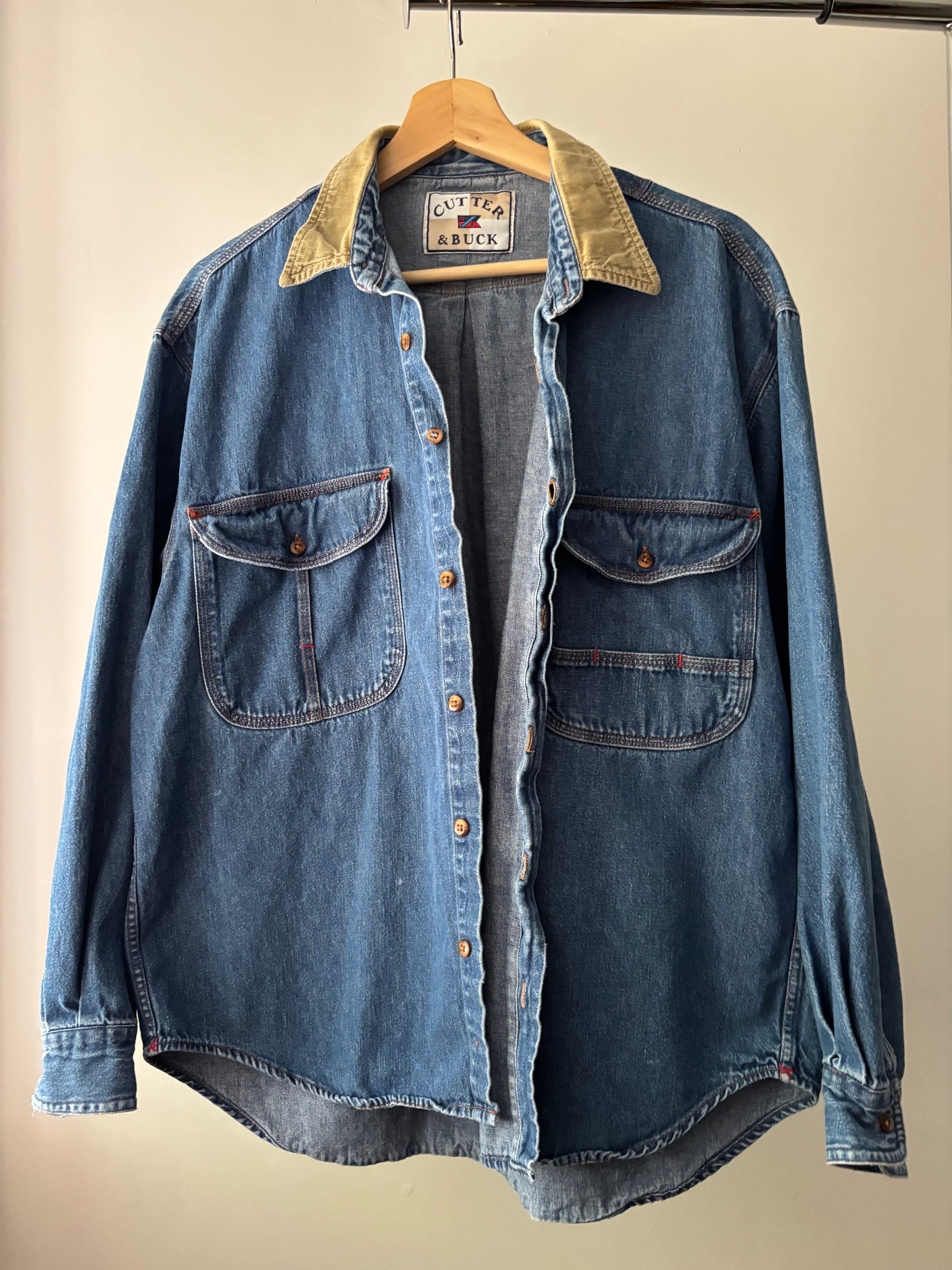 1990s Denim Shirt with Corduroy Collar