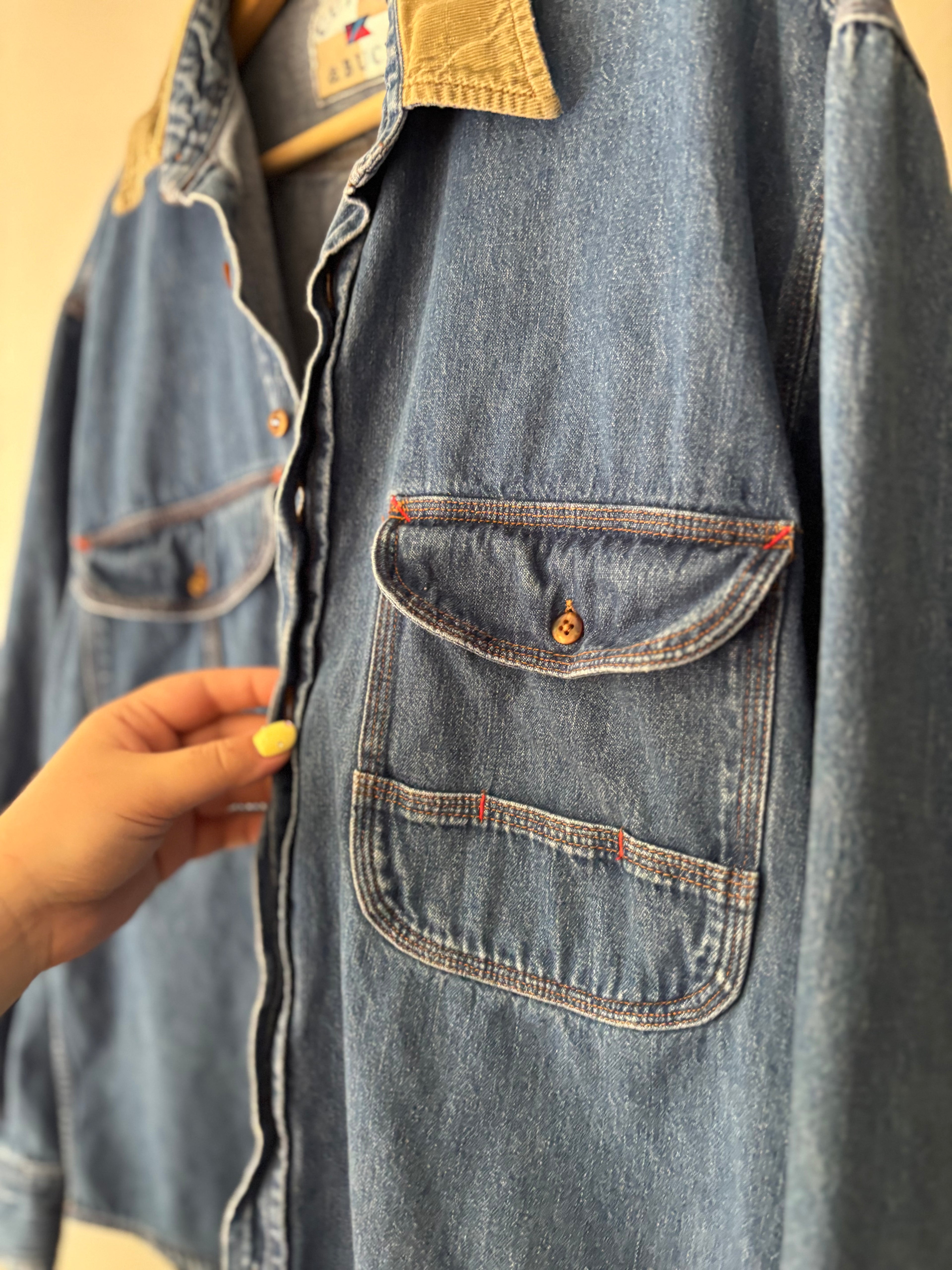 1990s Denim Shirt with Corduroy Collar
