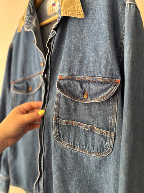 1990s Denim Shirt with Corduroy Collar