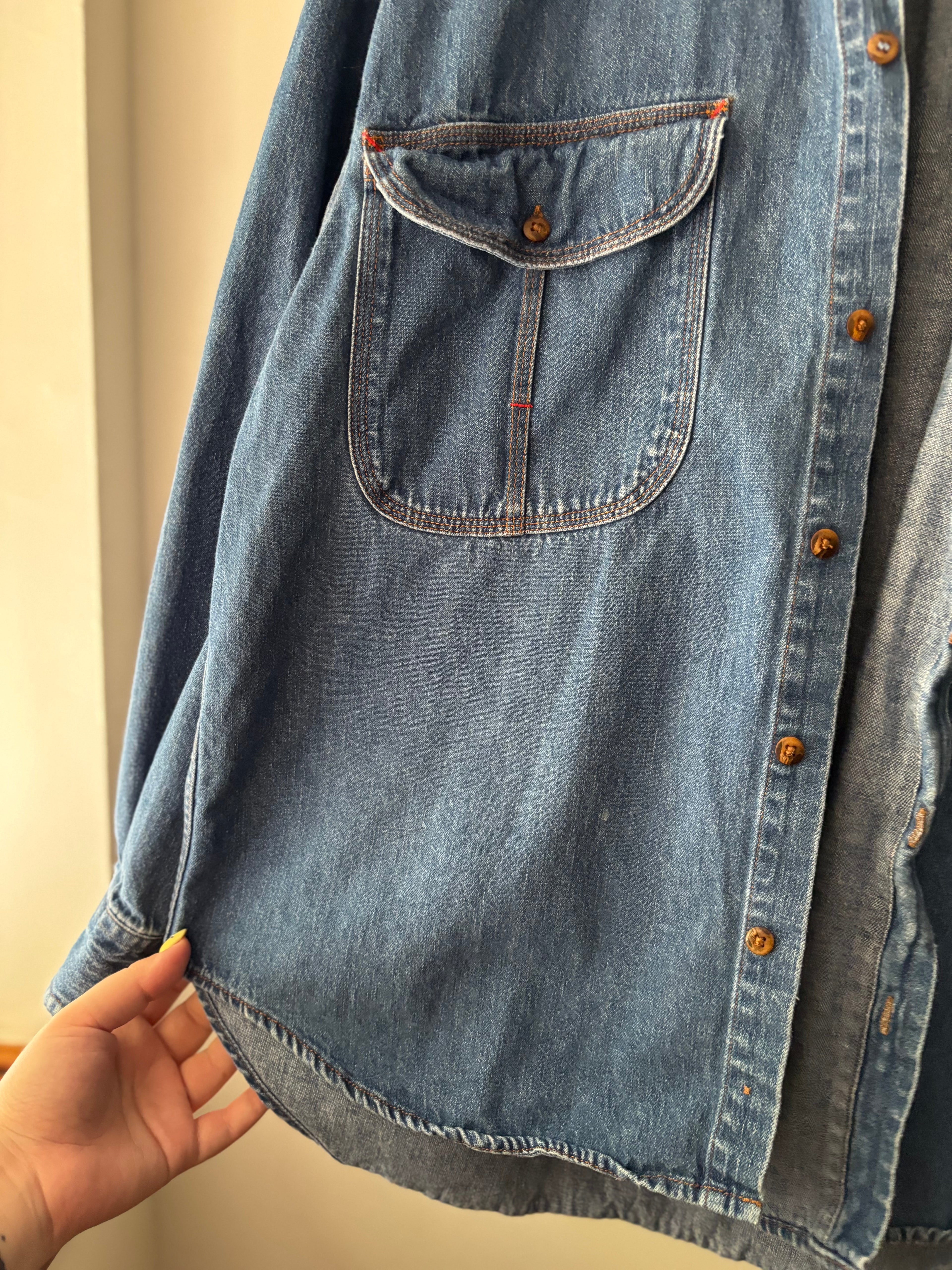 1990s Denim Shirt with Corduroy Collar