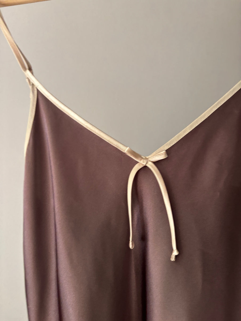 Y2K Brown Satin Slip Dress with Bow