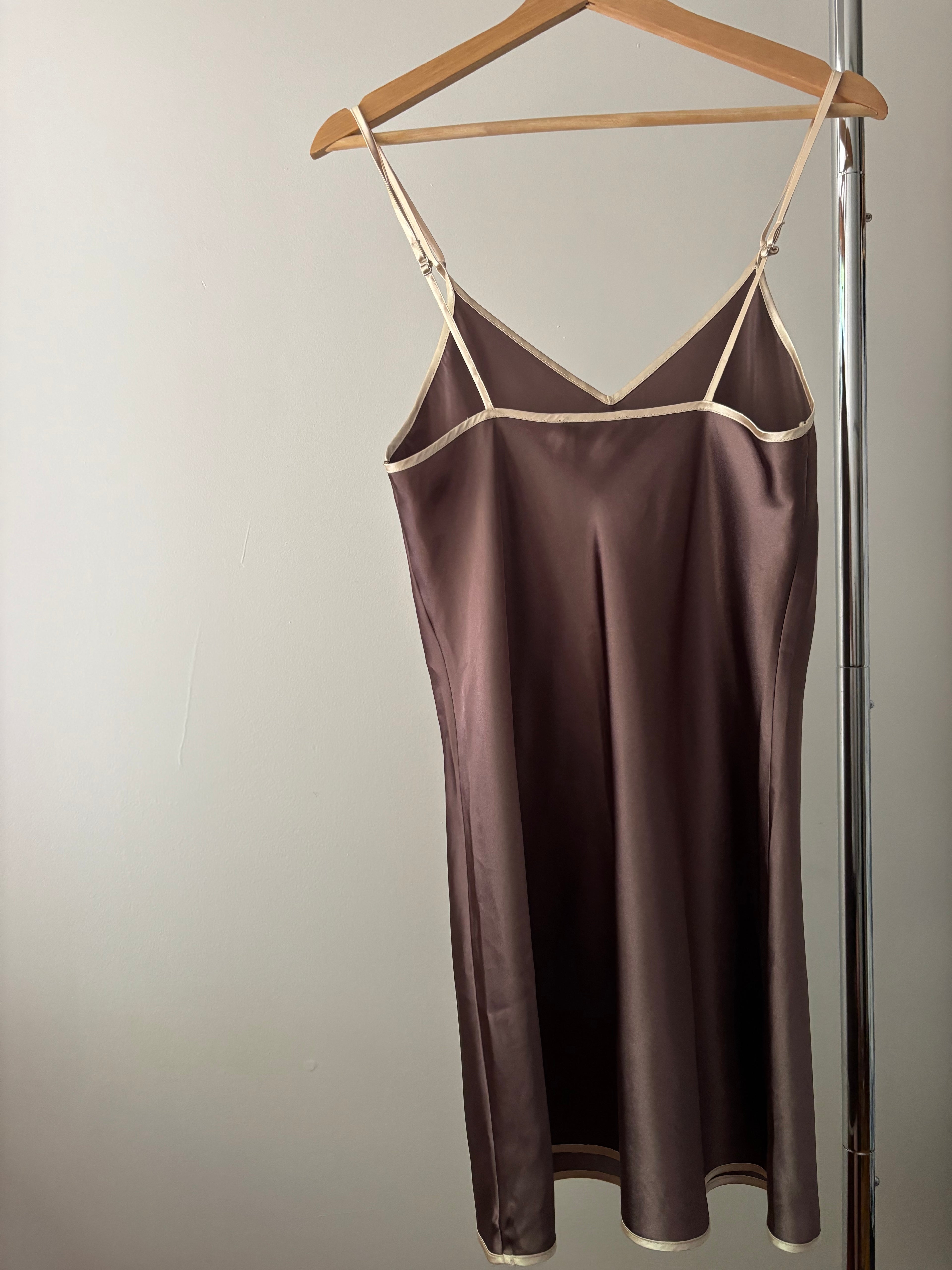 Y2K Brown Satin Slip Dress with Bow