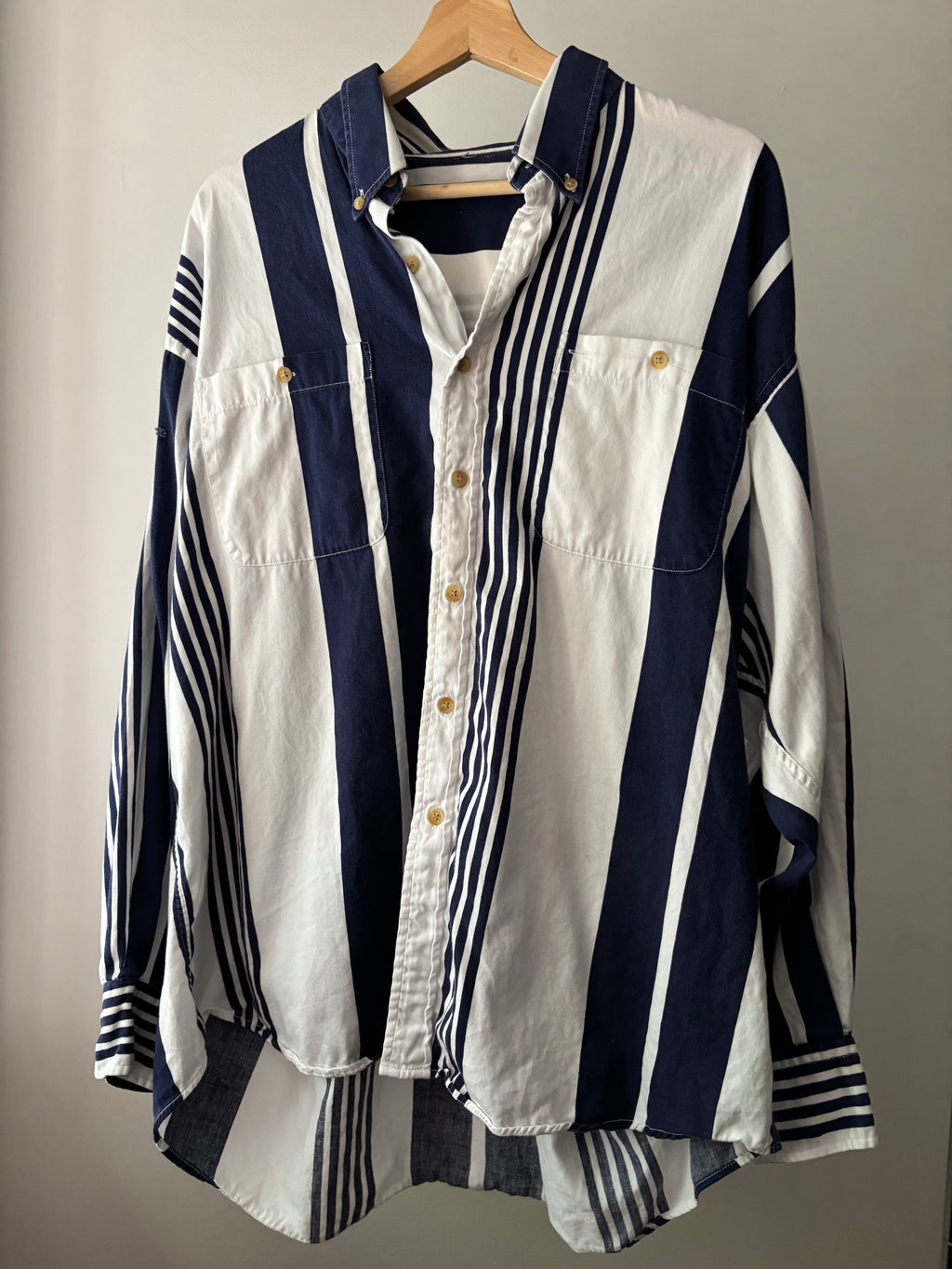 1990s Soft Cotton Navy Striped Button Up