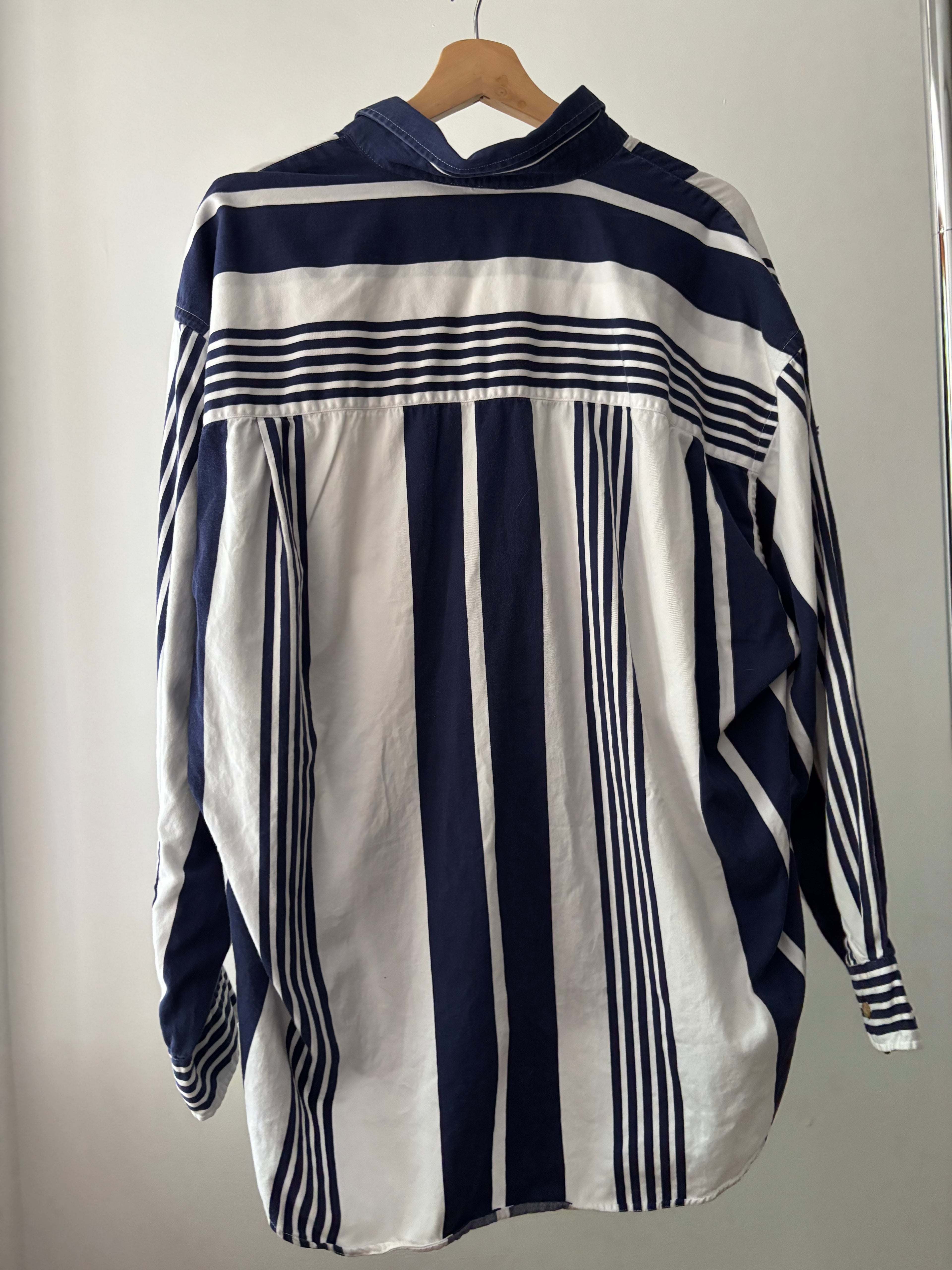 1990s Soft Cotton Navy Striped Button Up