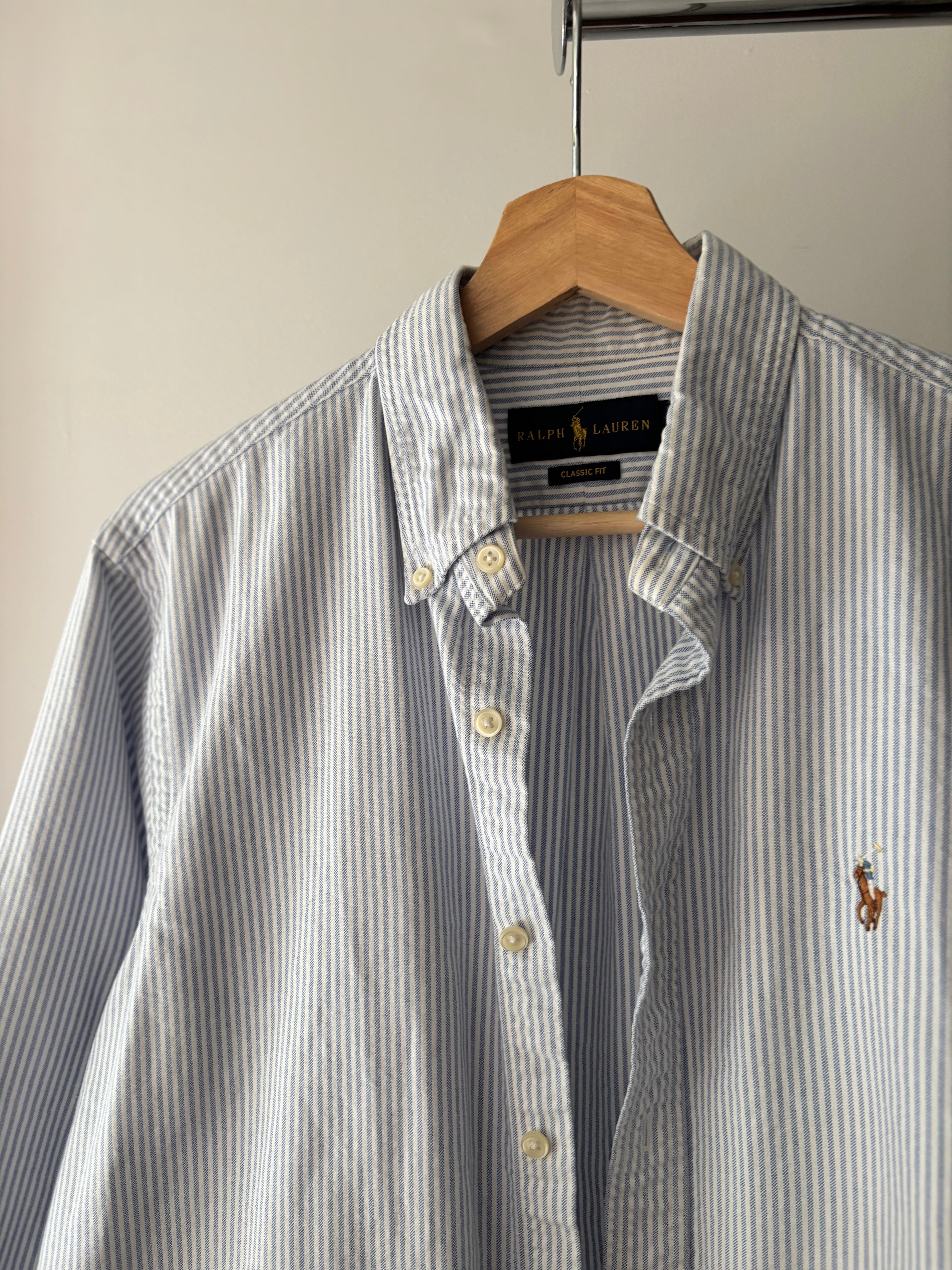 Y2K Pinstriped Ralph Lauren Soft Button Up with Pony