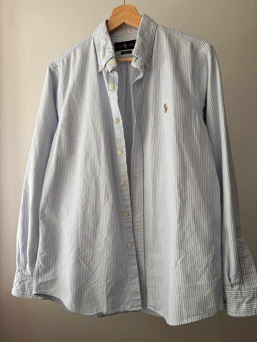 Y2K Pinstriped Ralph Lauren Soft Button Up with Pony