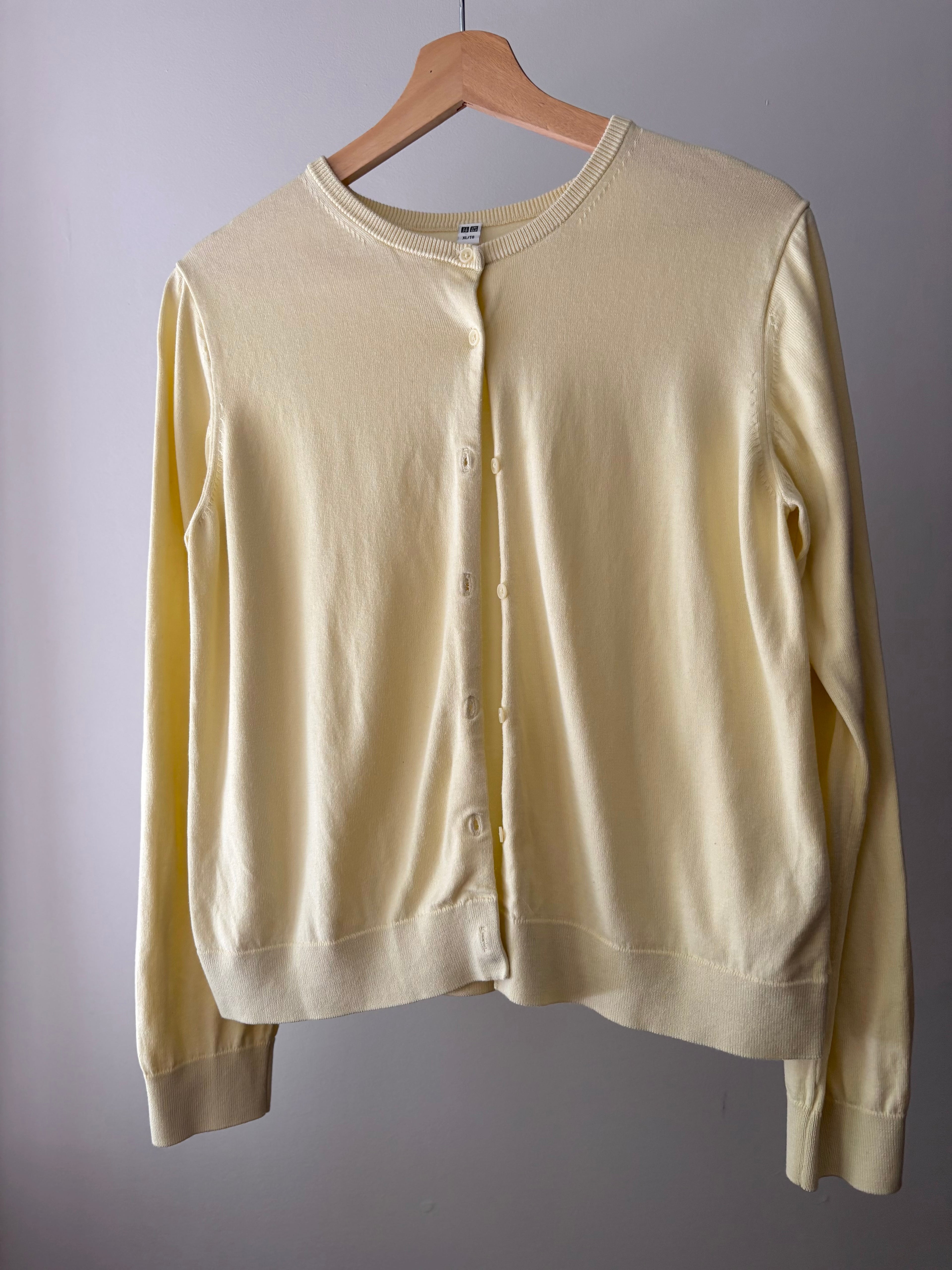 Soft Butter Yellow Cotton Crewneck Cardigan