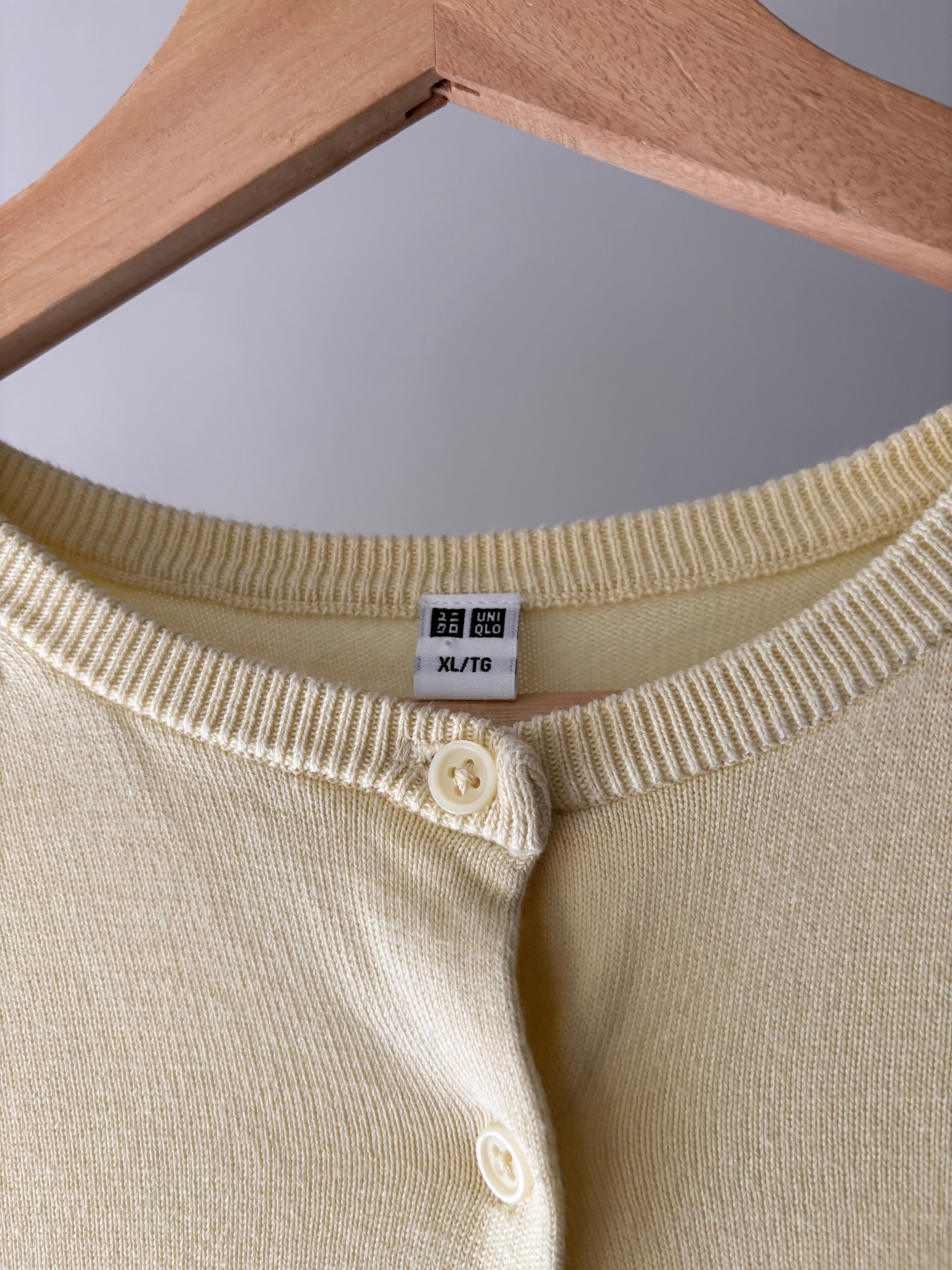 Soft Butter Yellow Cotton Crewneck Cardigan
