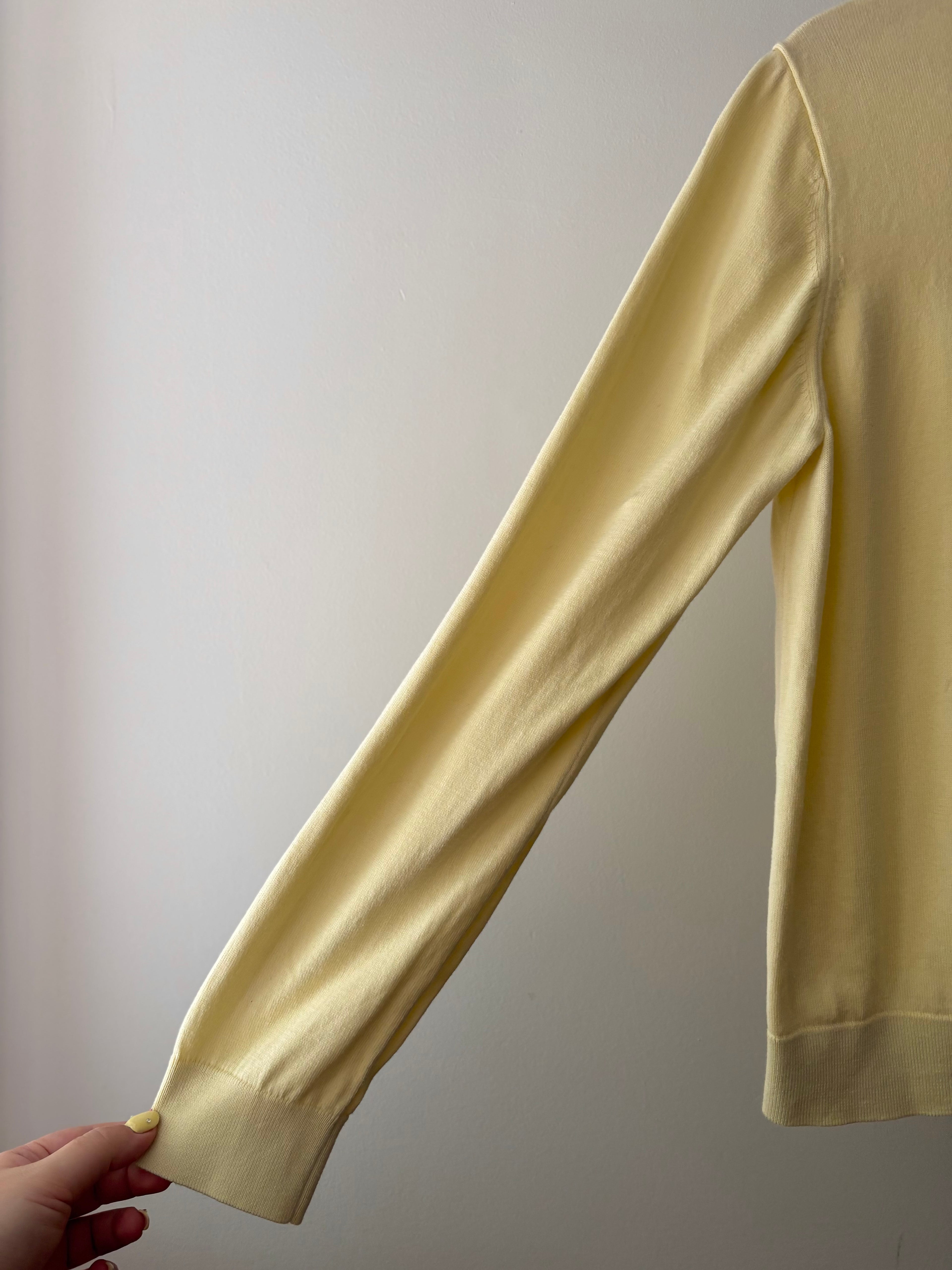 Soft Butter Yellow Cotton Crewneck Cardigan