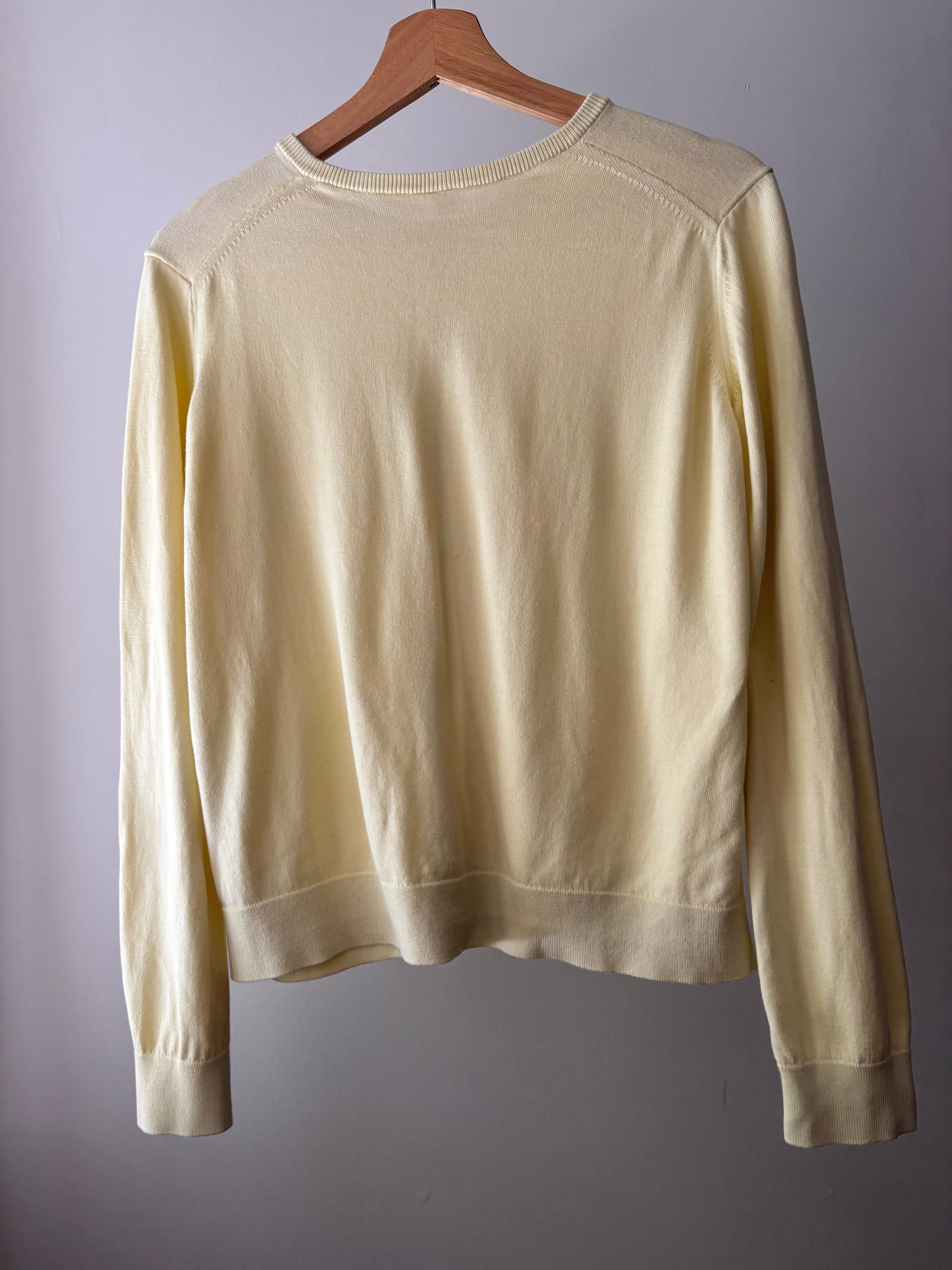 Soft Butter Yellow Cotton Crewneck Cardigan