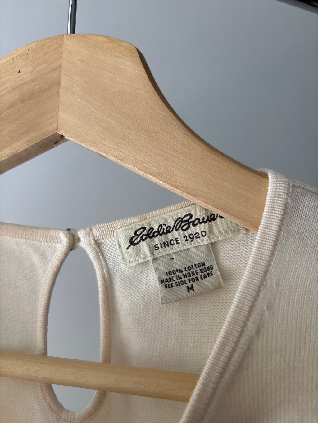 Y2K Cream Floral Embroidered Crewneck Tank