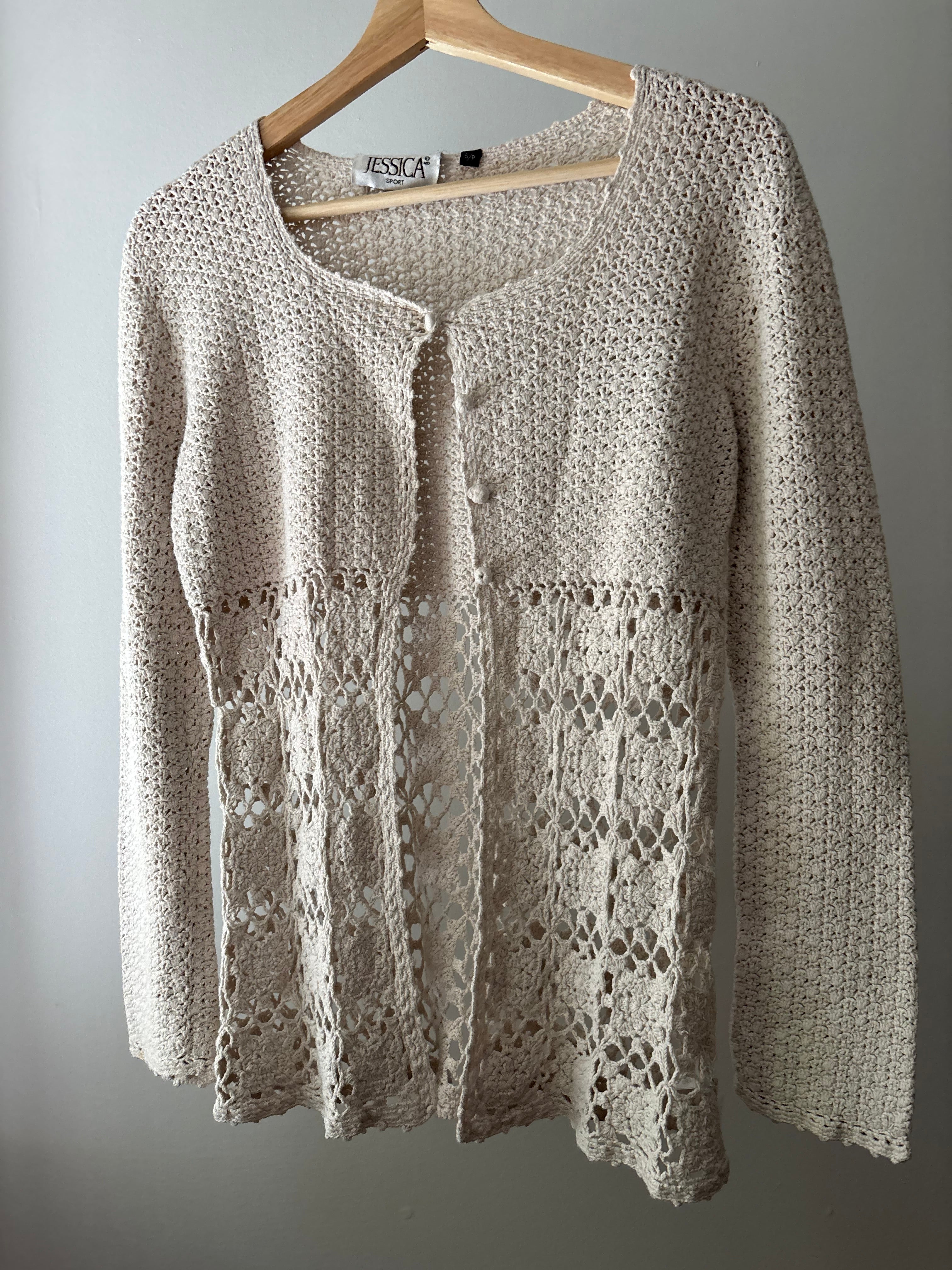 1990s Beige Crochet Cardigan with 3 Buttons