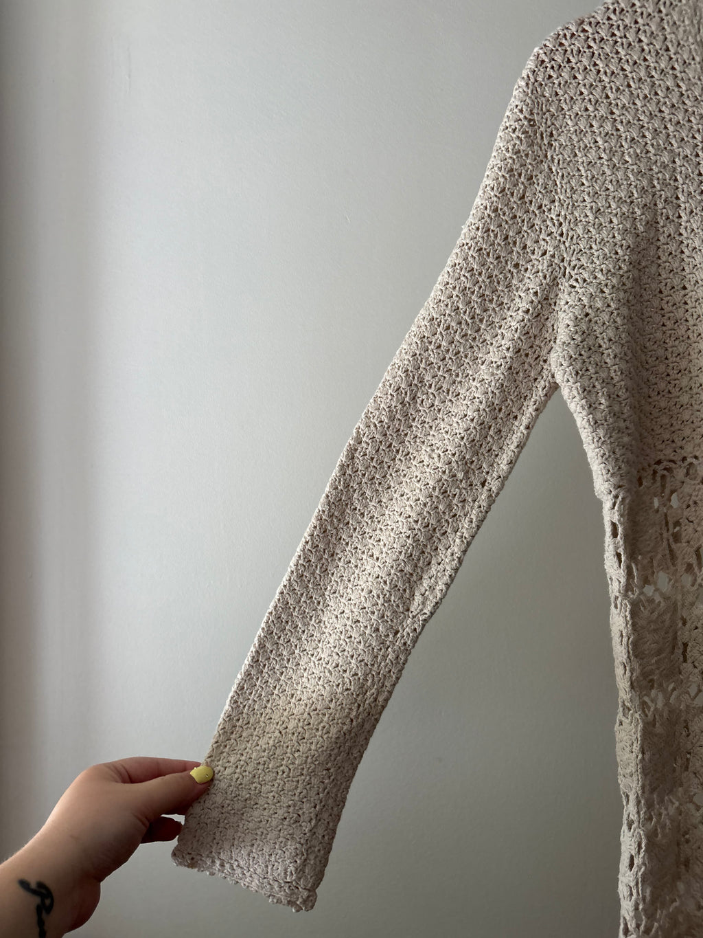 1990s Beige Crochet Cardigan with 3 Buttons