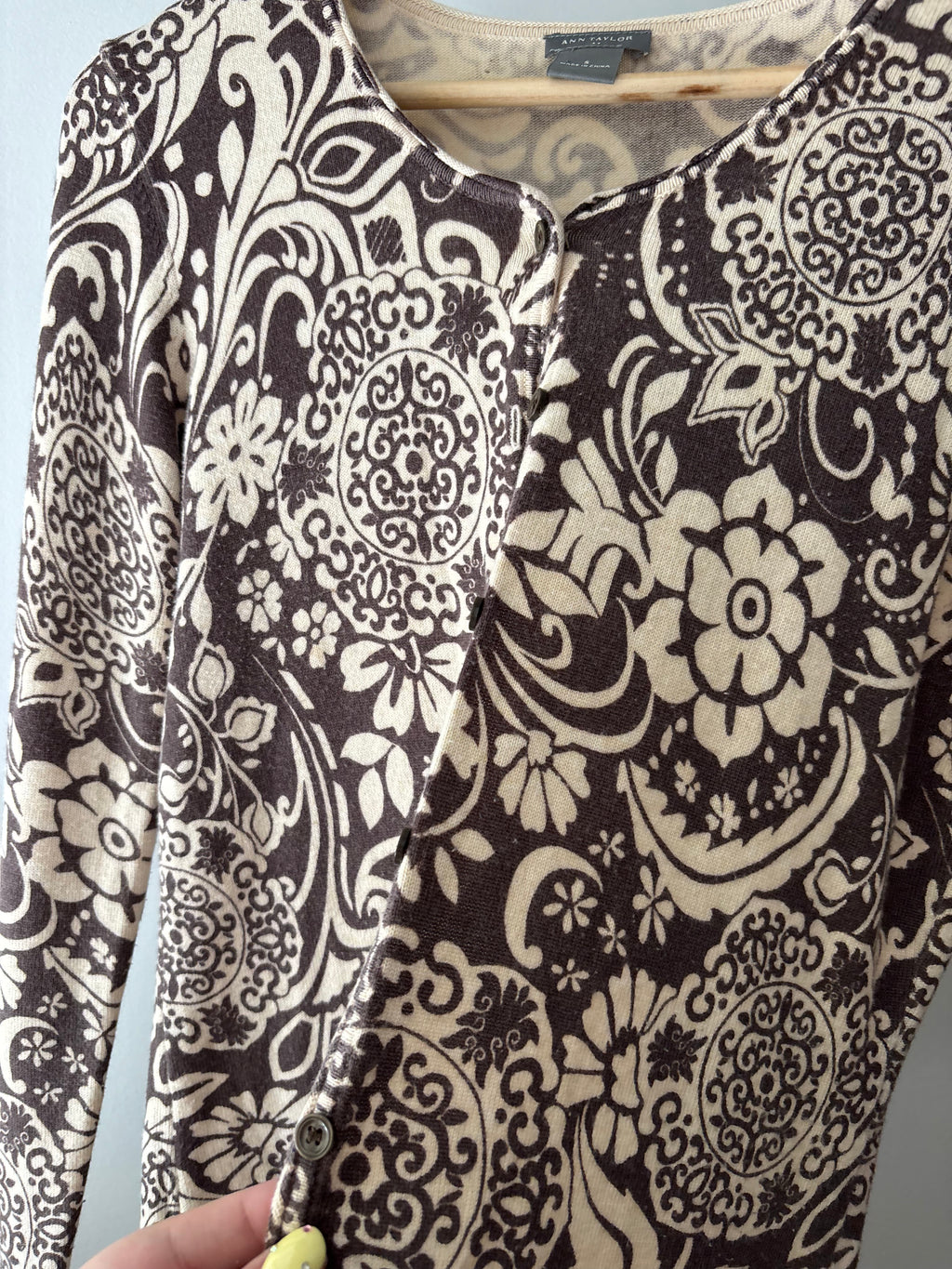Y2K Soft Brown Patterned Cardigan