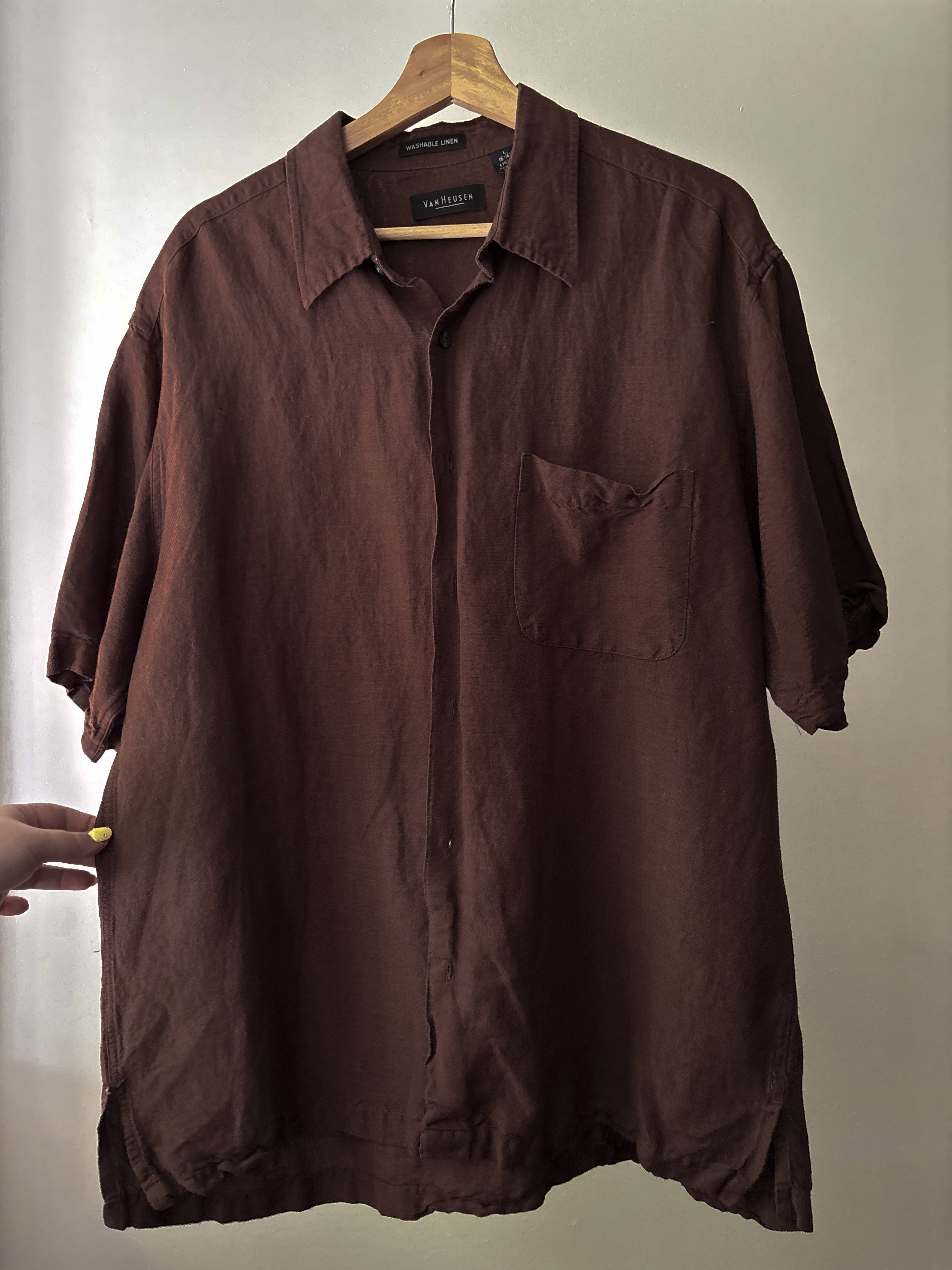 1990s Brown Linen Short Sleeve Shirt