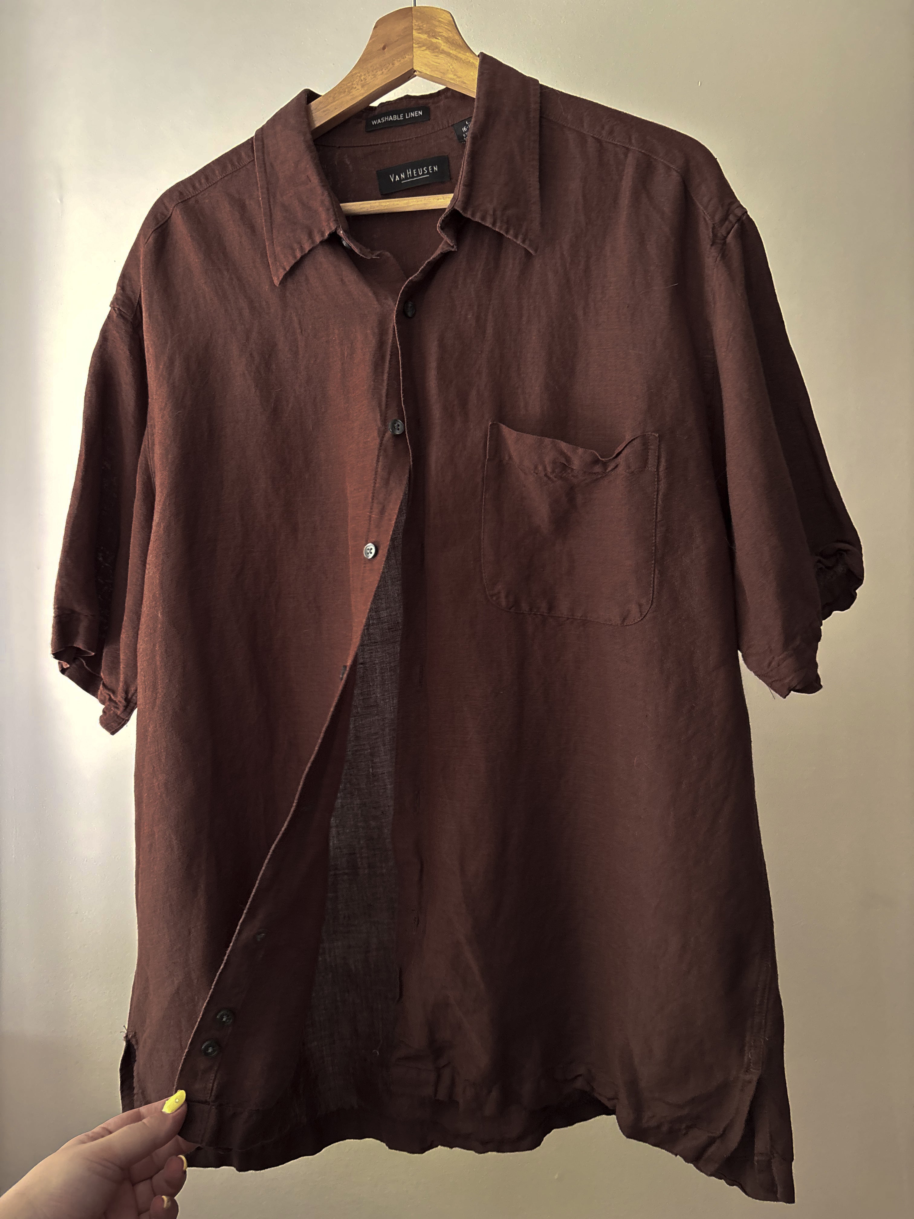 1990s Brown Linen Short Sleeve Shirt