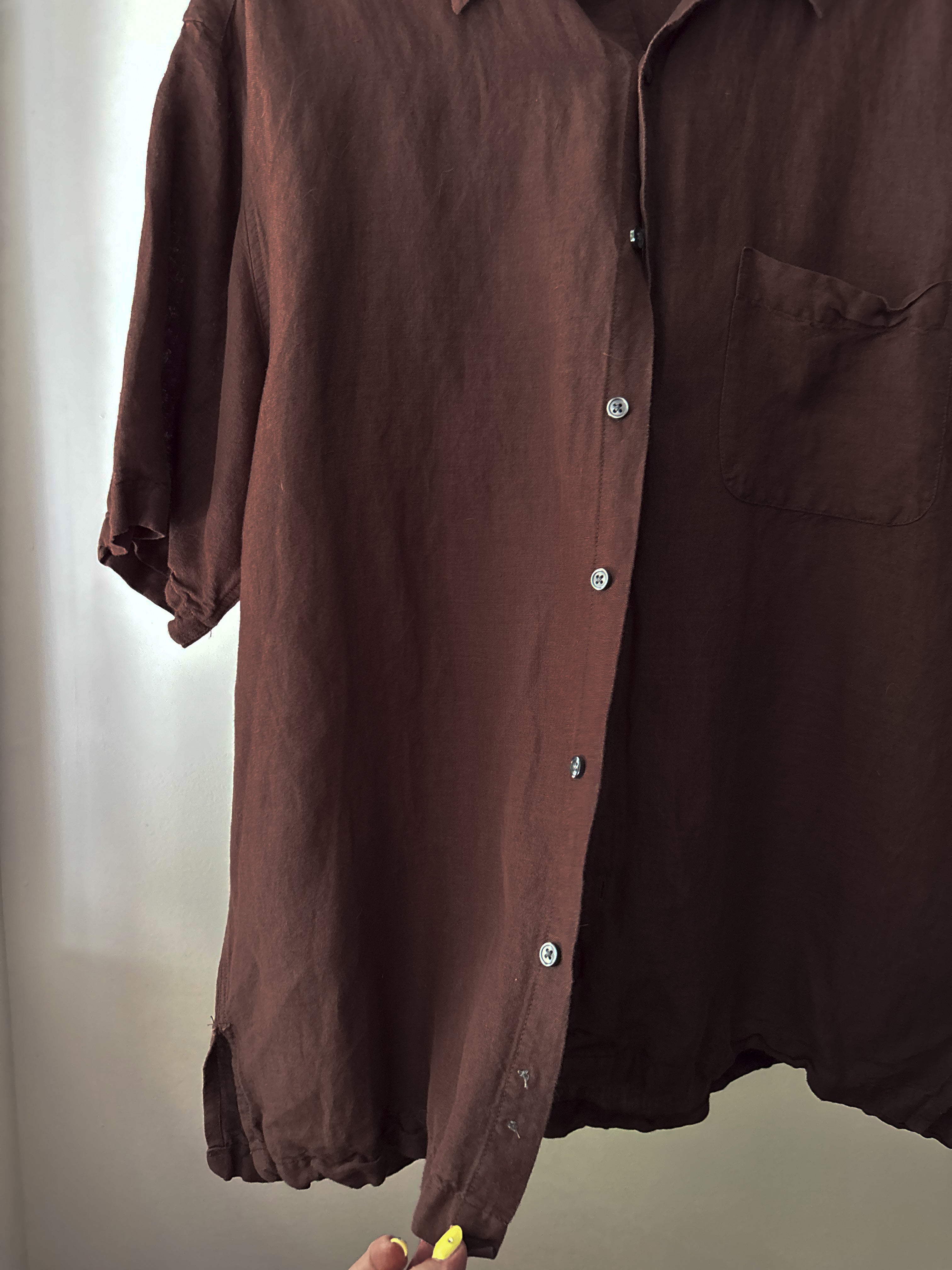 1990s Brown Linen Short Sleeve Shirt