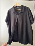 1990s Black Linen Short Sleeve Blouse