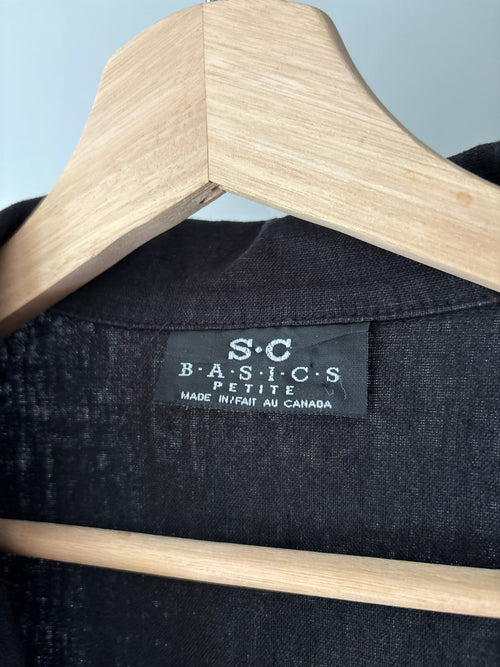 1990s Black Linen Short Sleeve Blouse