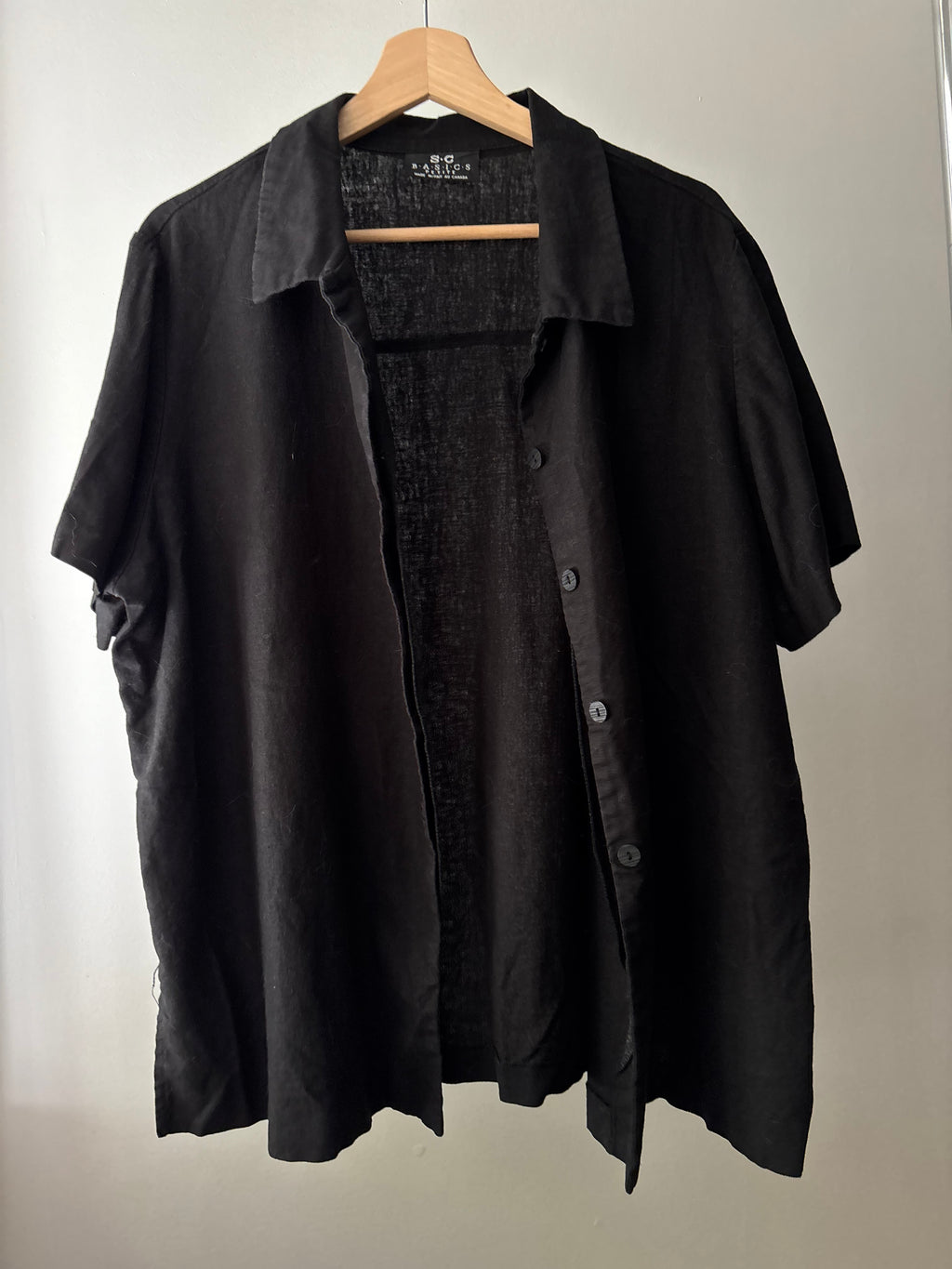 1990s Black Linen Short Sleeve Blouse