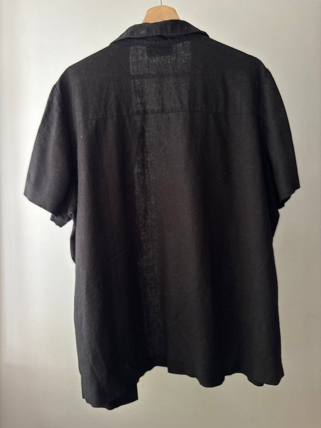1990s Black Linen Short Sleeve Blouse