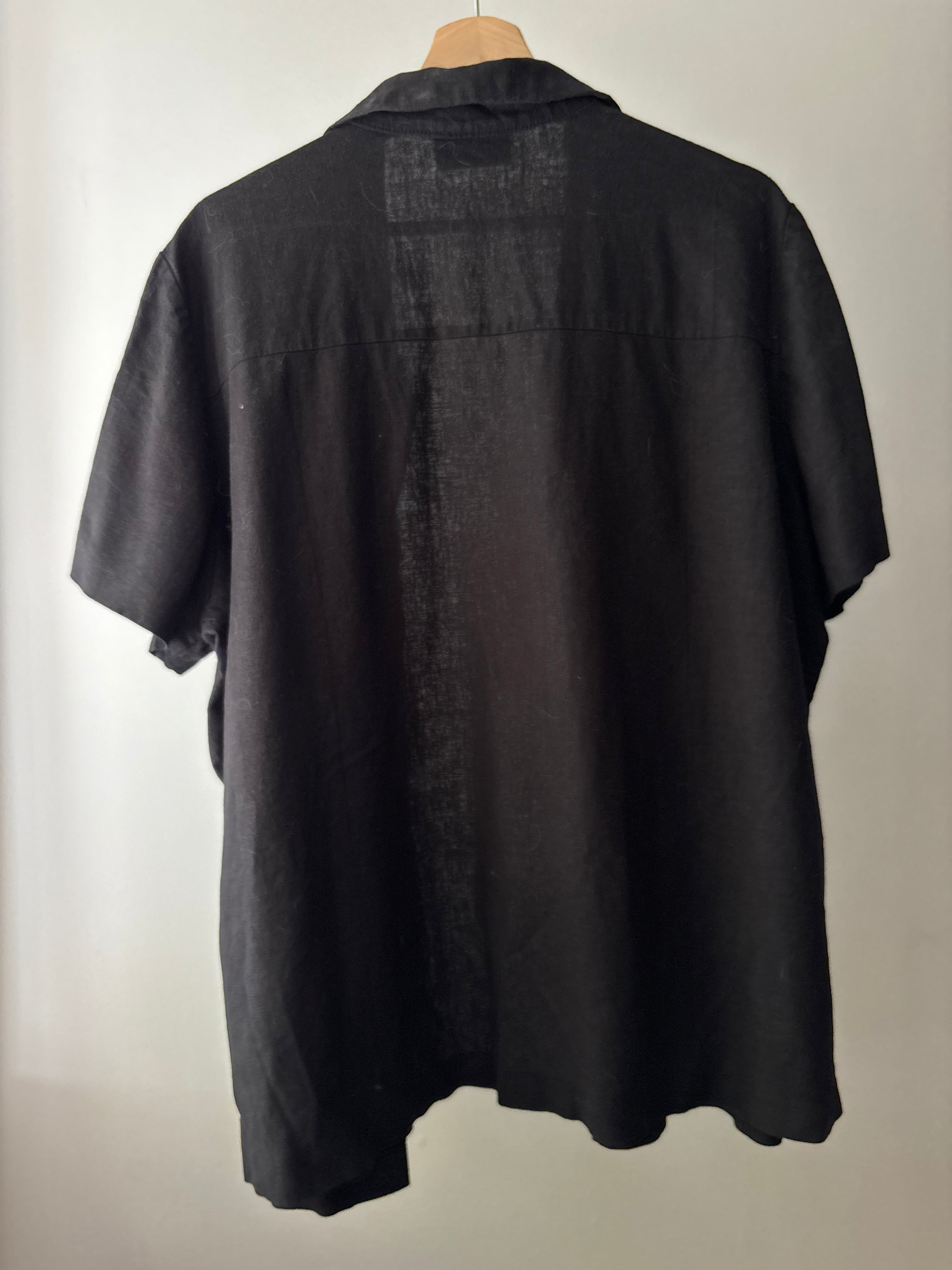 1990s Black Linen Short Sleeve Blouse